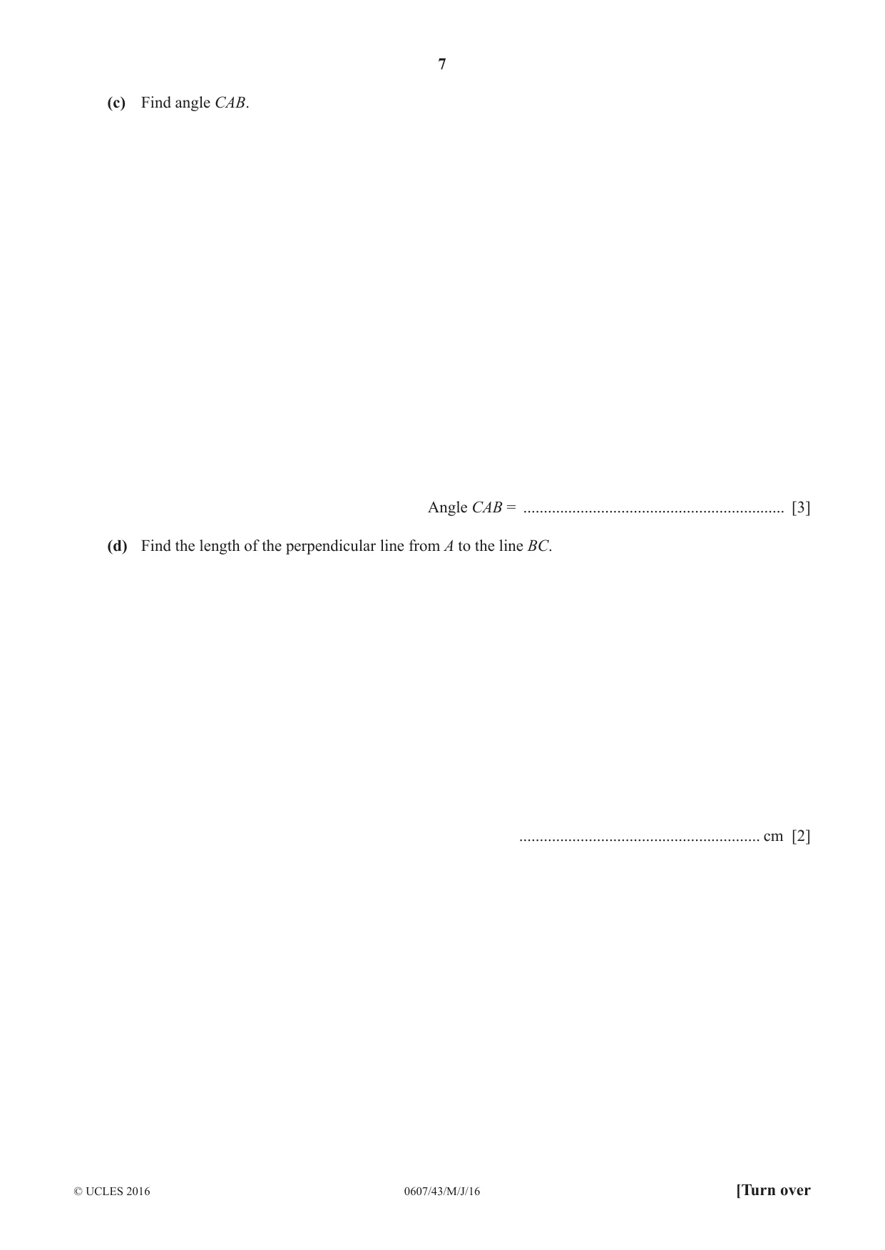 Cambridge IGCSE Mathematics - International 0607 2016 May/June Paper 4 · Variant 3 question paper, page 7 of 20