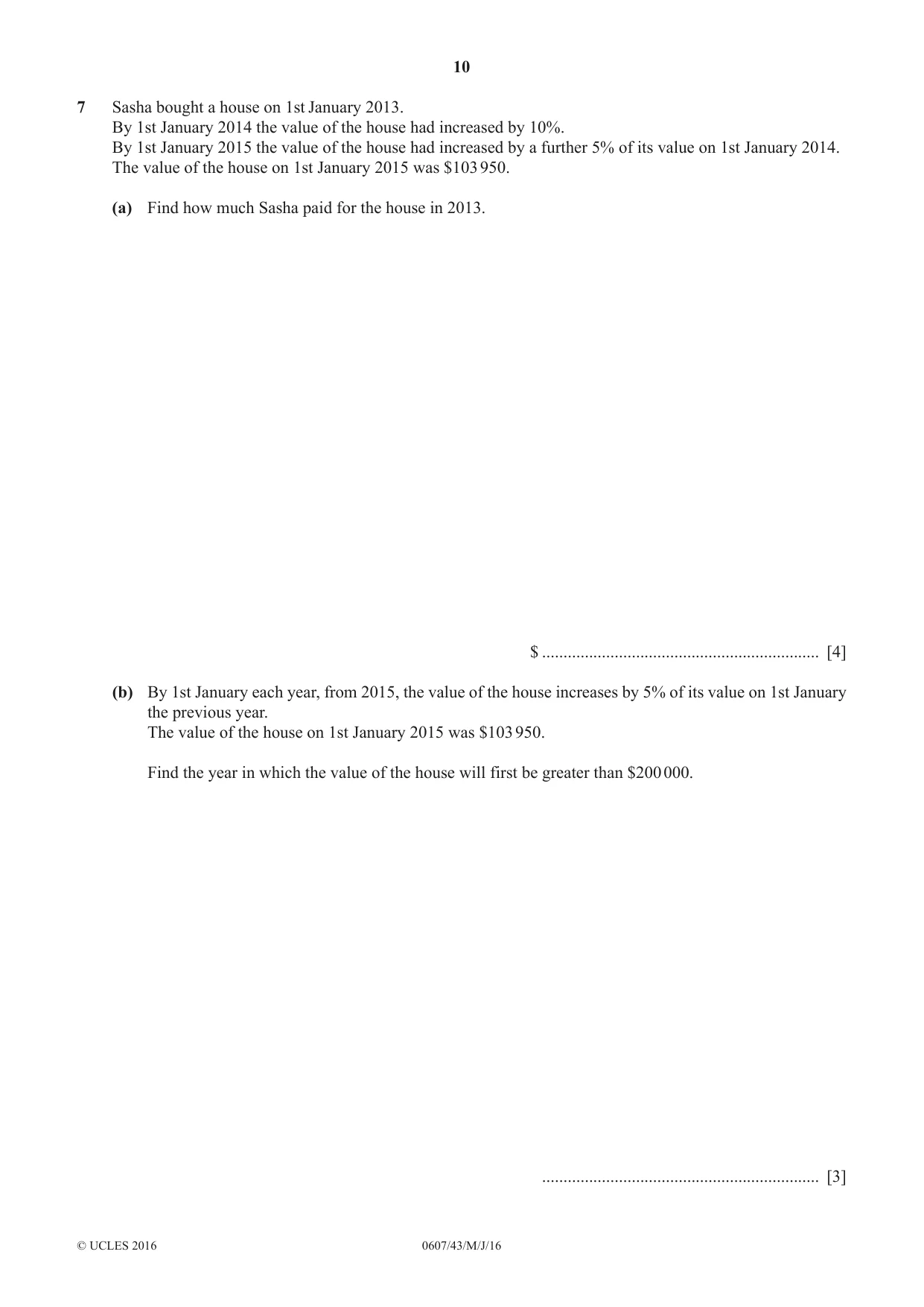 Cambridge IGCSE Mathematics - International 0607 2016 May/June Paper 4 · Variant 3 question paper, page 10 of 20