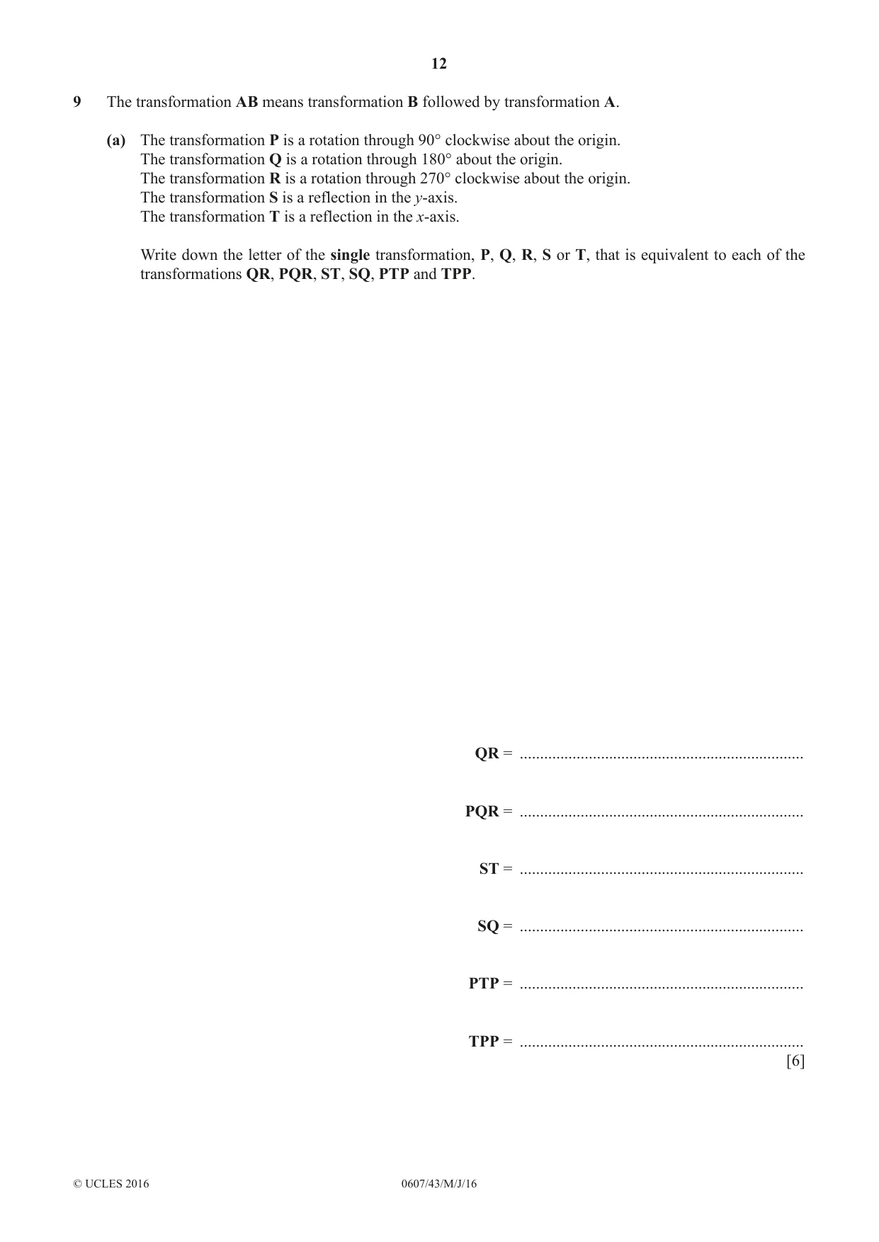 Cambridge IGCSE Mathematics - International 0607 2016 May/June Paper 4 · Variant 3 question paper, page 12 of 20