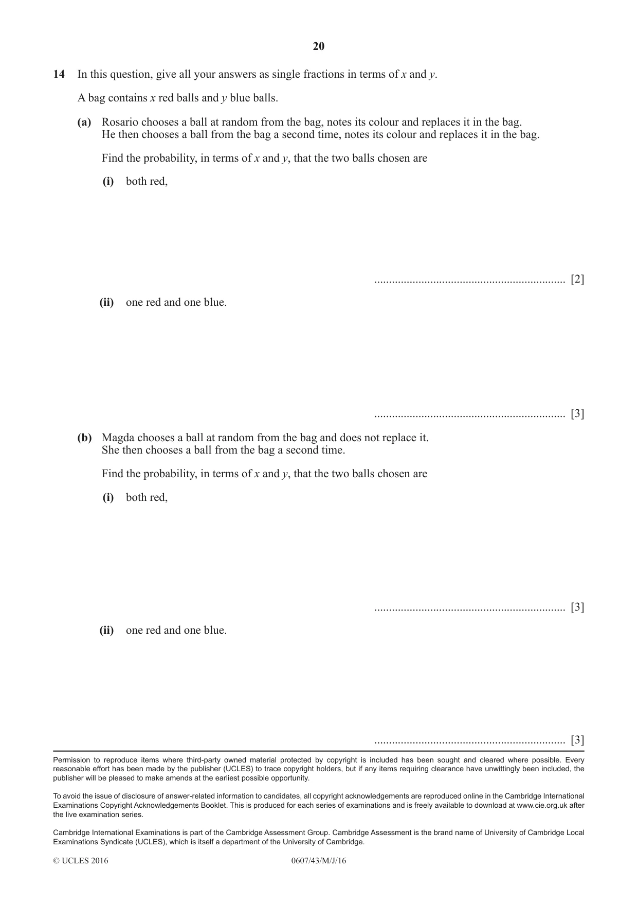 Cambridge IGCSE Mathematics - International 0607 2016 May/June Paper 4 · Variant 3 question paper, page 20 of 20