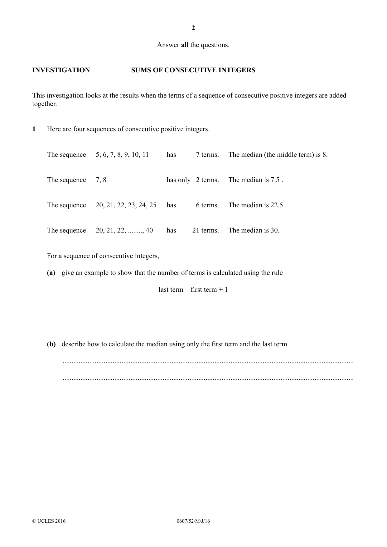 Cambridge IGCSE Mathematics - International 0607 2016 May/June Paper 5 · Variant 2 question paper, page 2 of 8