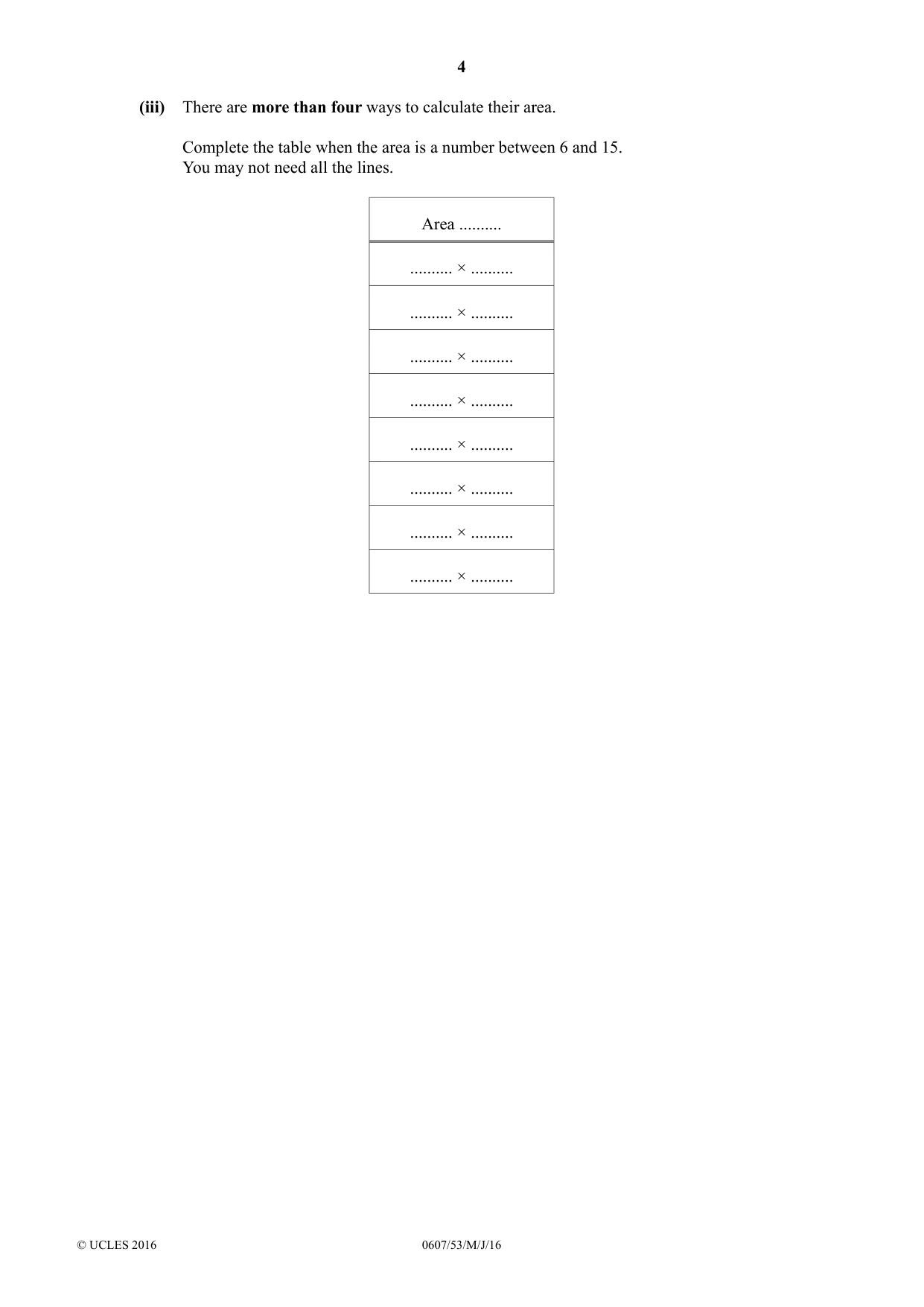 Cambridge IGCSE Mathematics - International 0607 2016 May/June Paper 5 · Variant 3 question paper, page 4 of 8