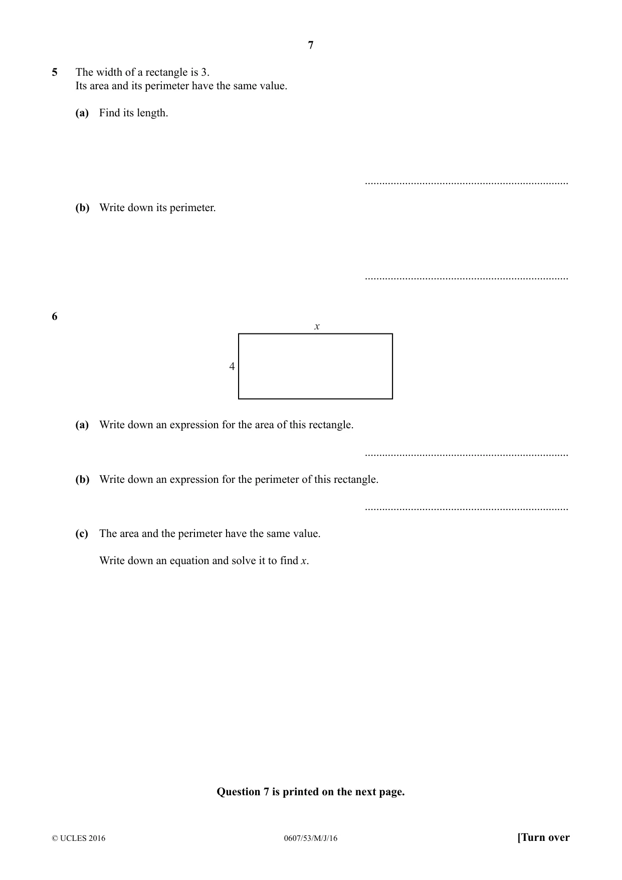 Cambridge IGCSE Mathematics - International 0607 2016 May/June Paper 5 · Variant 3 question paper, page 7 of 8