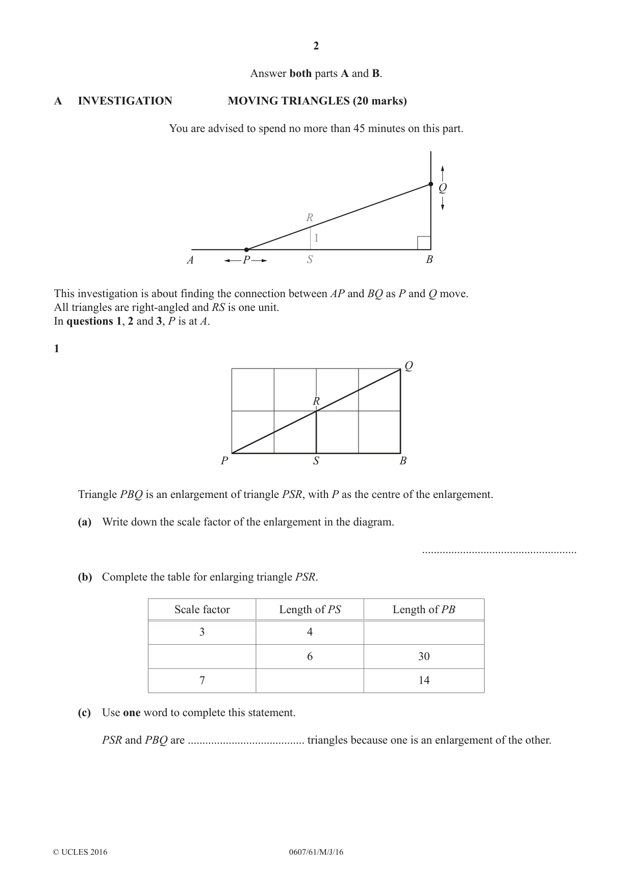 Cambridge IGCSE Mathematics - International 0607 2016 May/June Paper 6 · Variant 1 question paper, page 2 of 12