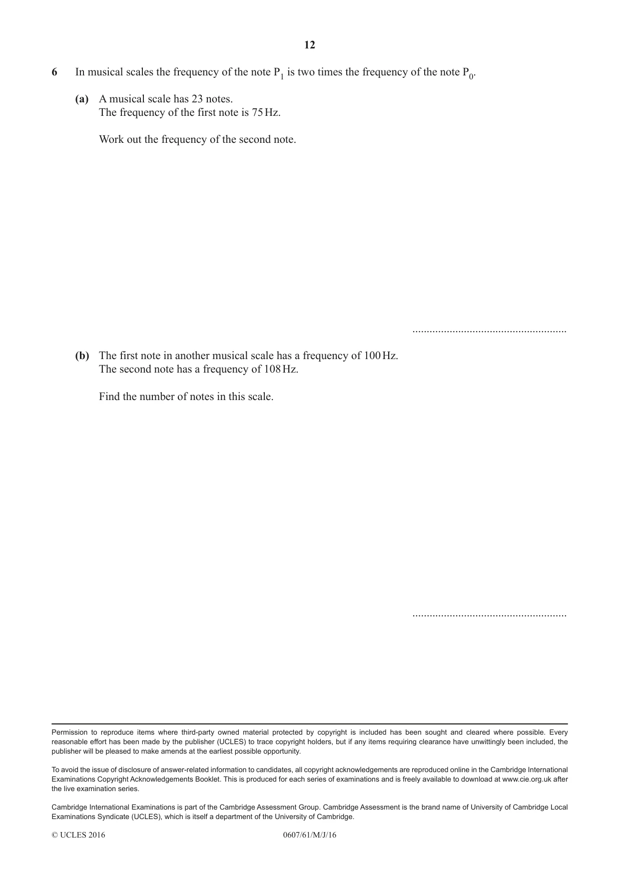 Cambridge IGCSE Mathematics - International 0607 2016 May/June Paper 6 · Variant 1 question paper, page 12 of 12