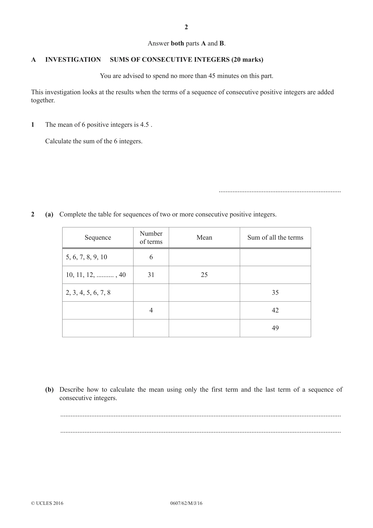 Cambridge IGCSE Mathematics - International 0607 2016 May/June Paper 6 · Variant 2 question paper, page 2 of 12