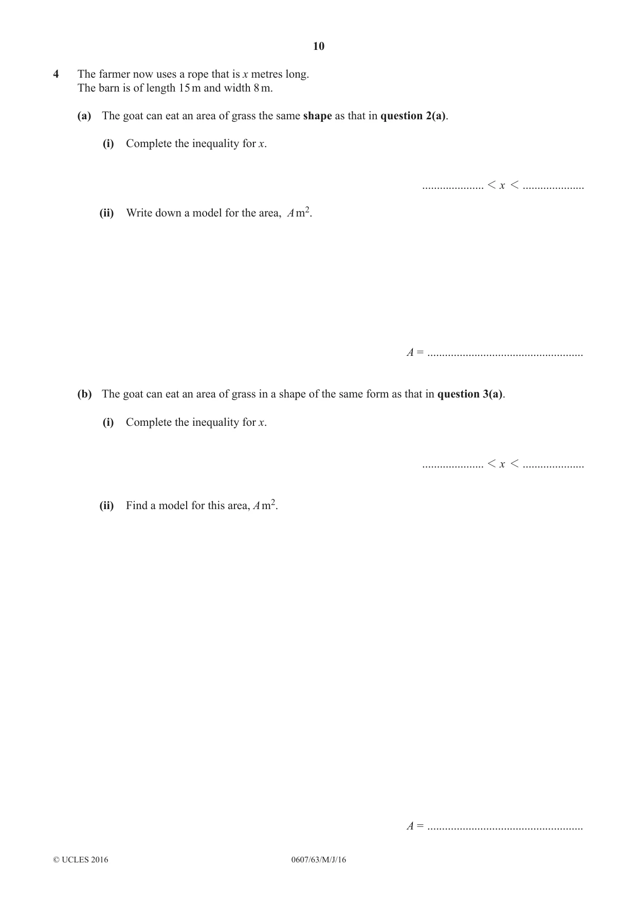 Cambridge IGCSE Mathematics - International 0607 2016 May/June Paper 6 · Variant 3 question paper, page 10 of 12