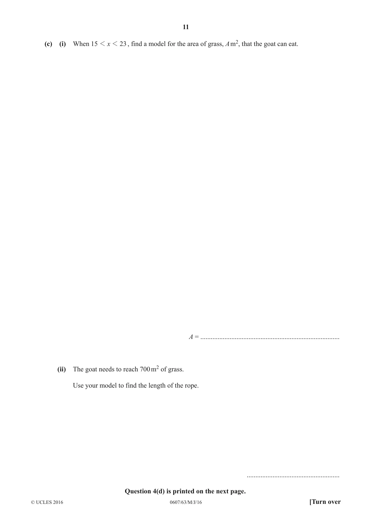 Cambridge IGCSE Mathematics - International 0607 2016 May/June Paper 6 · Variant 3 question paper, page 11 of 12