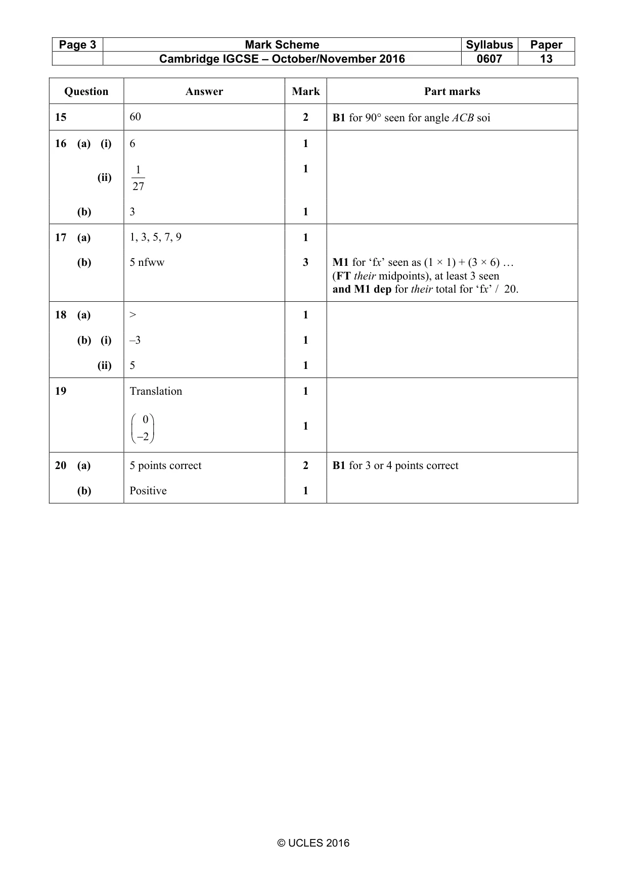 Mark scheme, page 3 of 3
