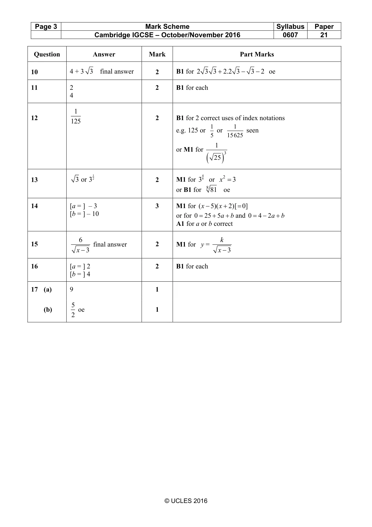 Mark scheme, page 3 of 3