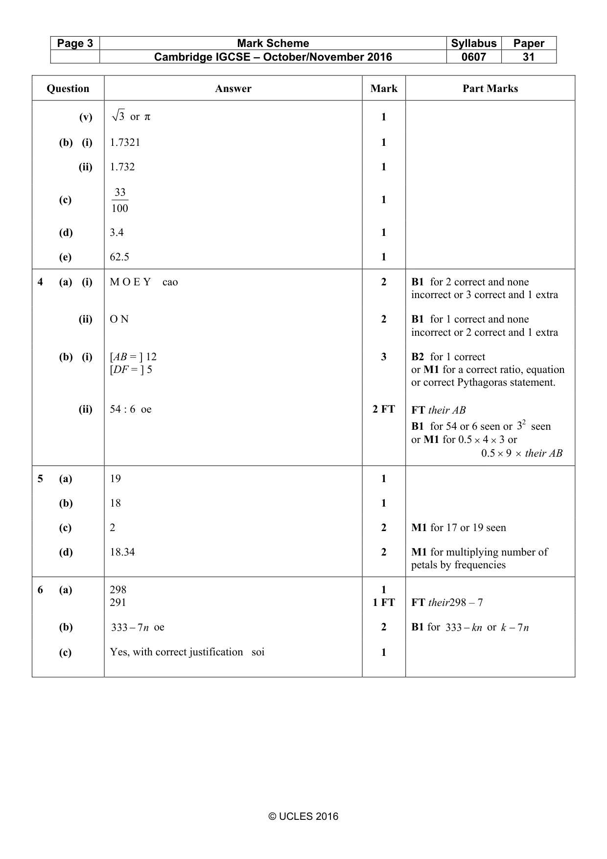Mark scheme, page 3 of 6