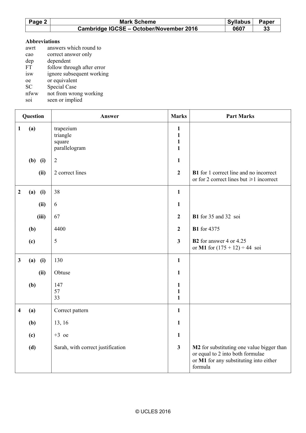 Mark scheme, page 2 of 4