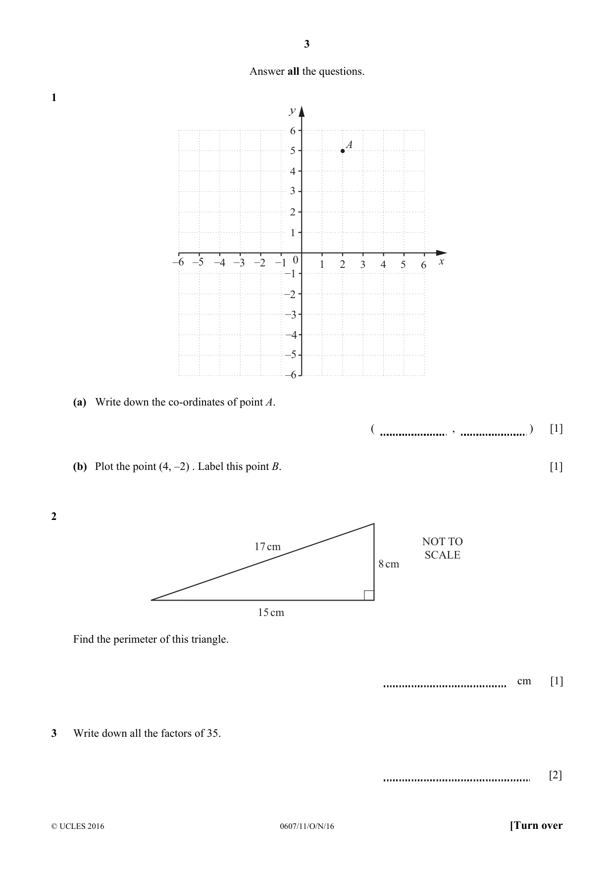Cambridge IGCSE Mathematics - International 0607 2016 Oct/Nov Paper 1 · Variant 1 question paper, page 3 of 8