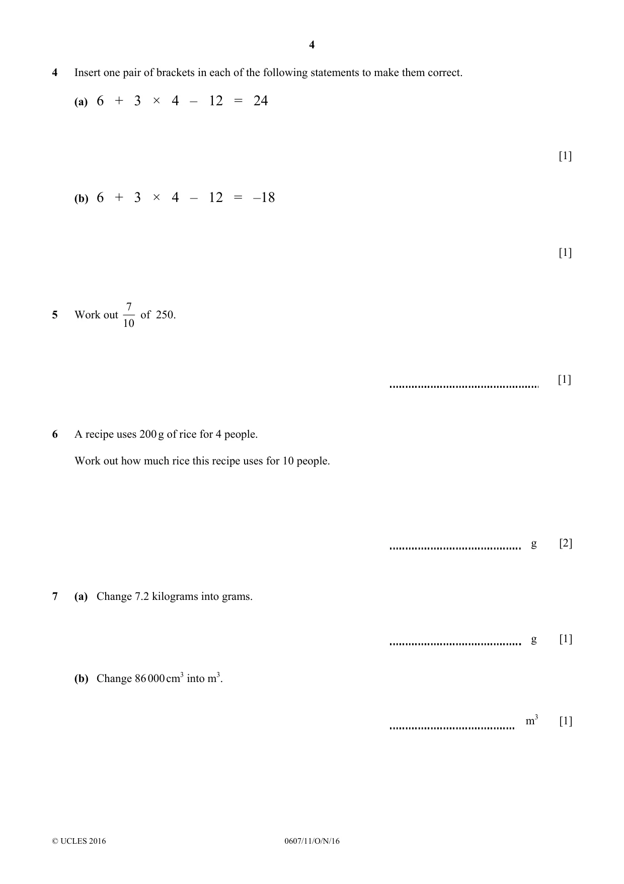 Cambridge IGCSE Mathematics - International 0607 2016 Oct/Nov Paper 1 · Variant 1 question paper, page 4 of 8