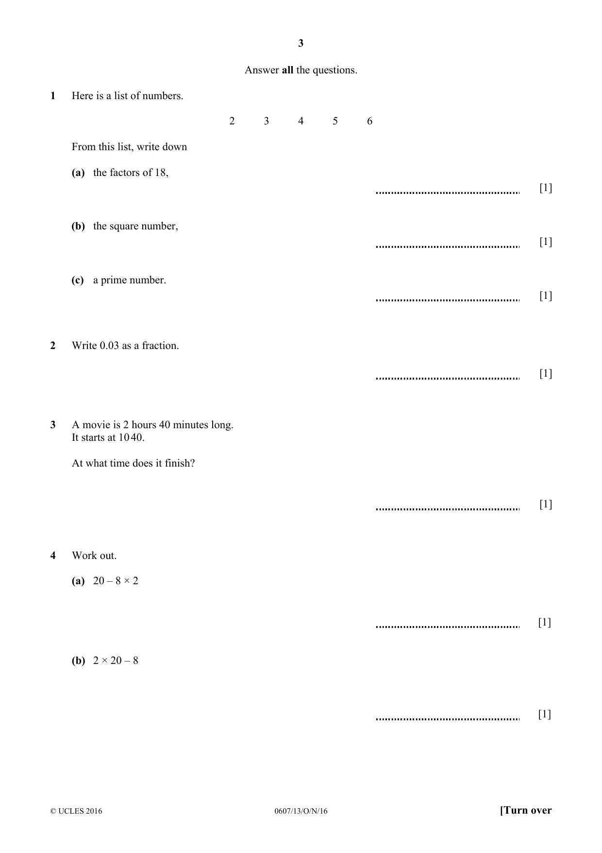 Cambridge IGCSE Mathematics - International 0607 2016 Oct/Nov Paper 1 · Variant 3 question paper, page 3 of 8
