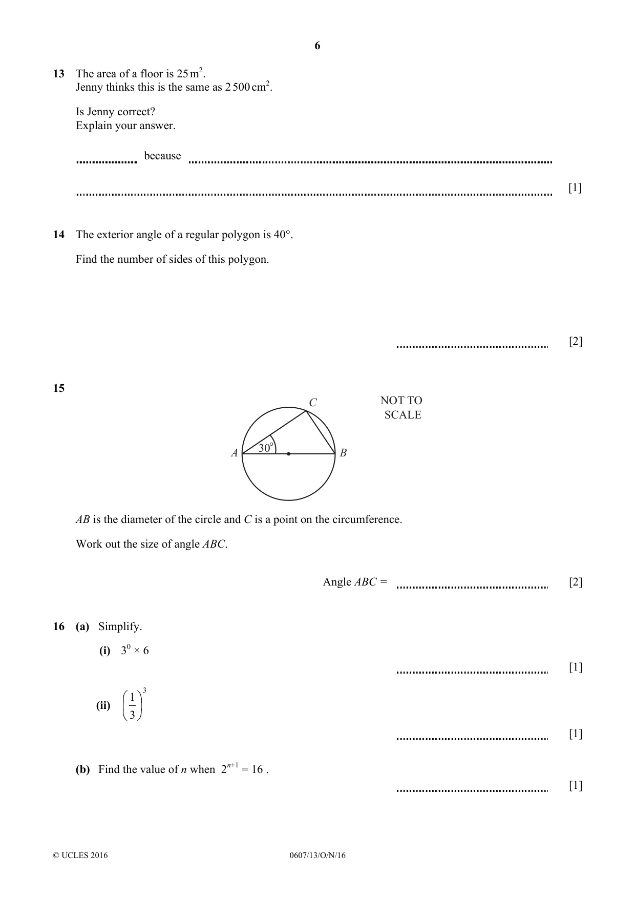 Cambridge IGCSE Mathematics - International 0607 2016 Oct/Nov Paper 1 · Variant 3 question paper, page 6 of 8