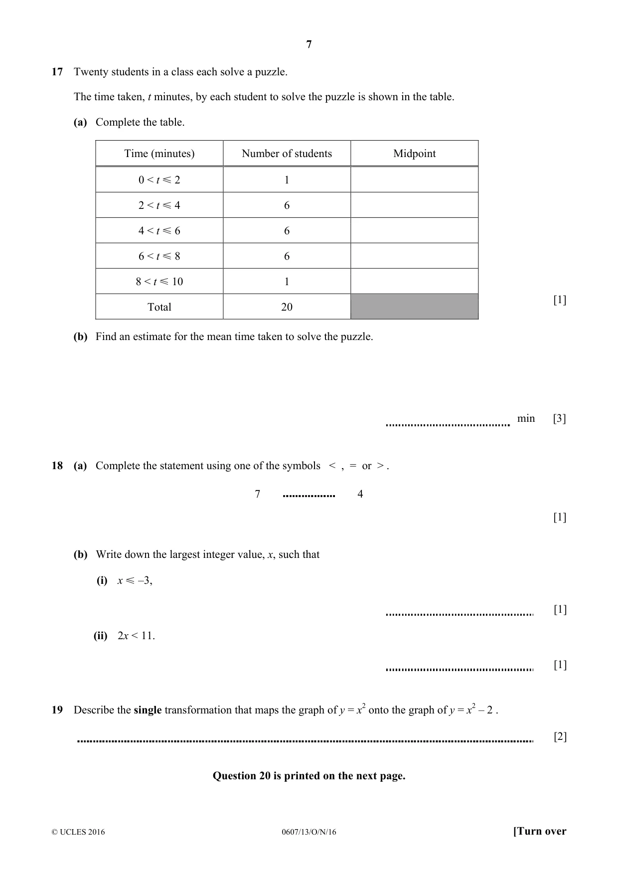 Cambridge IGCSE Mathematics - International 0607 2016 Oct/Nov Paper 1 · Variant 3 question paper, page 7 of 8