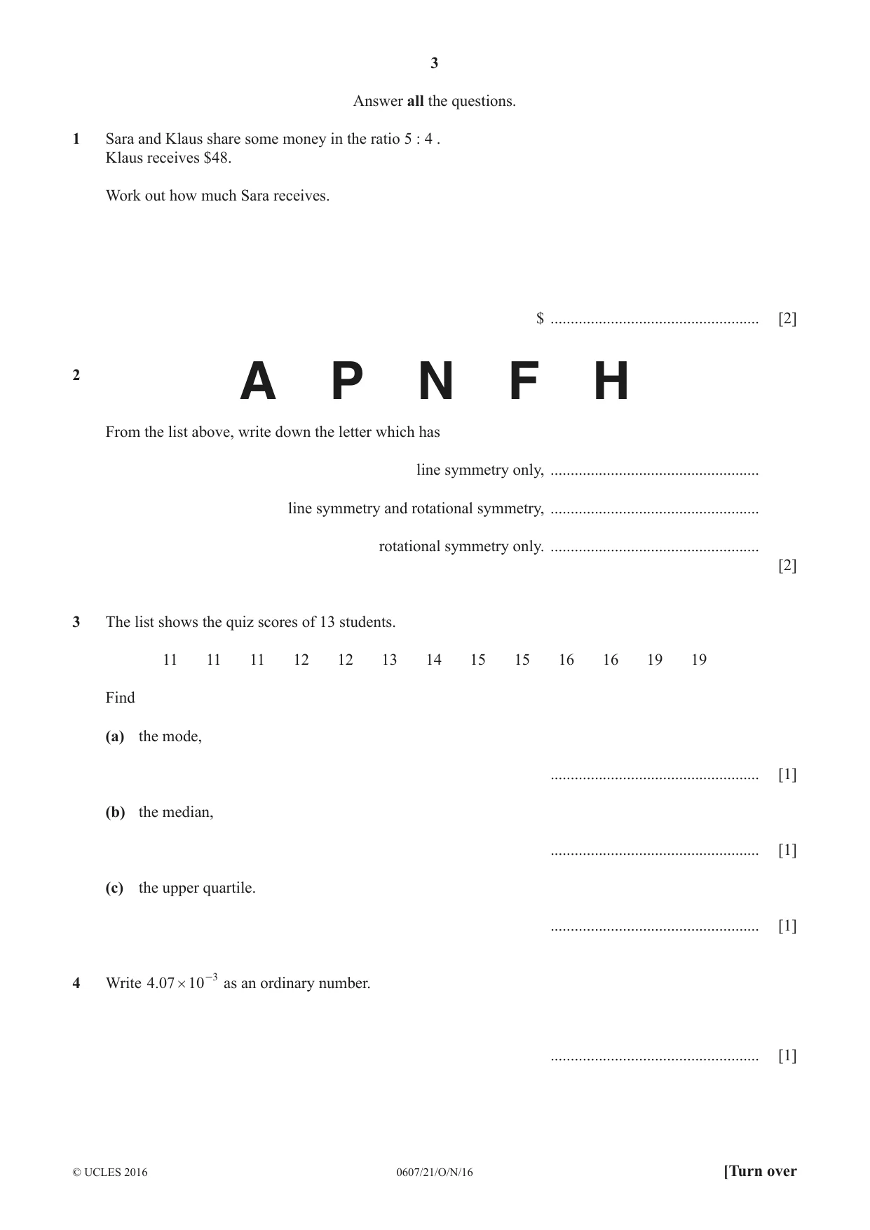 Cambridge IGCSE Mathematics - International 0607 2016 Oct/Nov Paper 2 · Variant 1 question paper, page 3 of 8