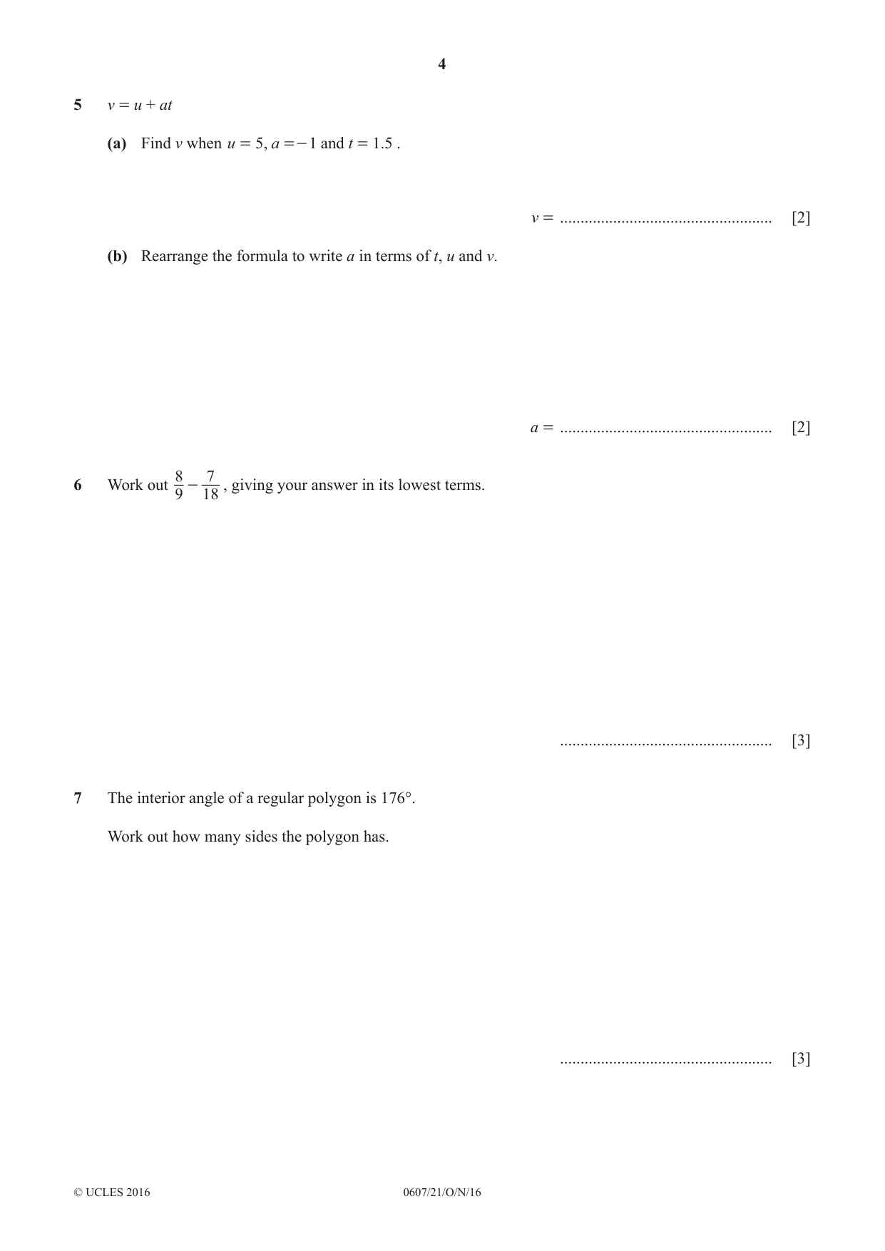 Cambridge IGCSE Mathematics - International 0607 2016 Oct/Nov Paper 2 · Variant 1 question paper, page 4 of 8