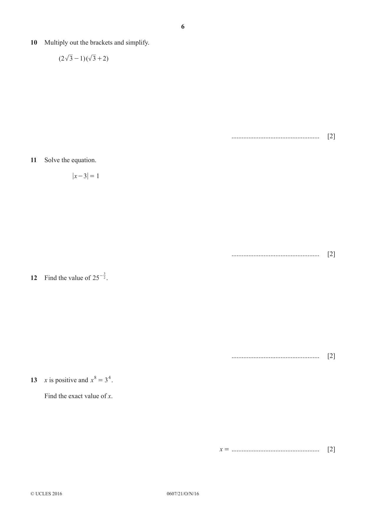 Cambridge IGCSE Mathematics - International 0607 2016 Oct/Nov Paper 2 · Variant 1 question paper, page 6 of 8