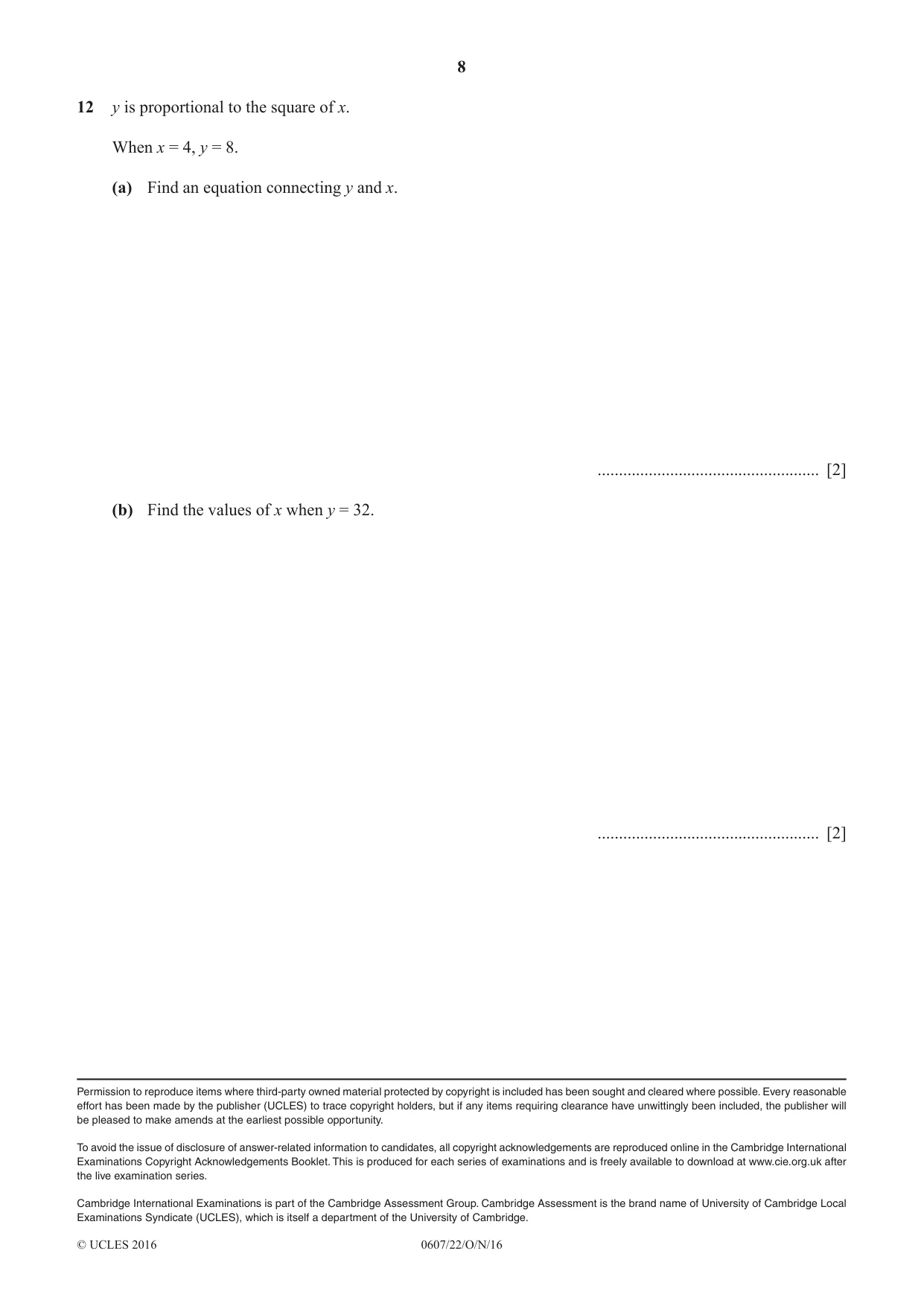 Cambridge IGCSE Mathematics - International 0607 2016 Oct/Nov Paper 2 · Variant 2 question paper, page 8 of 8