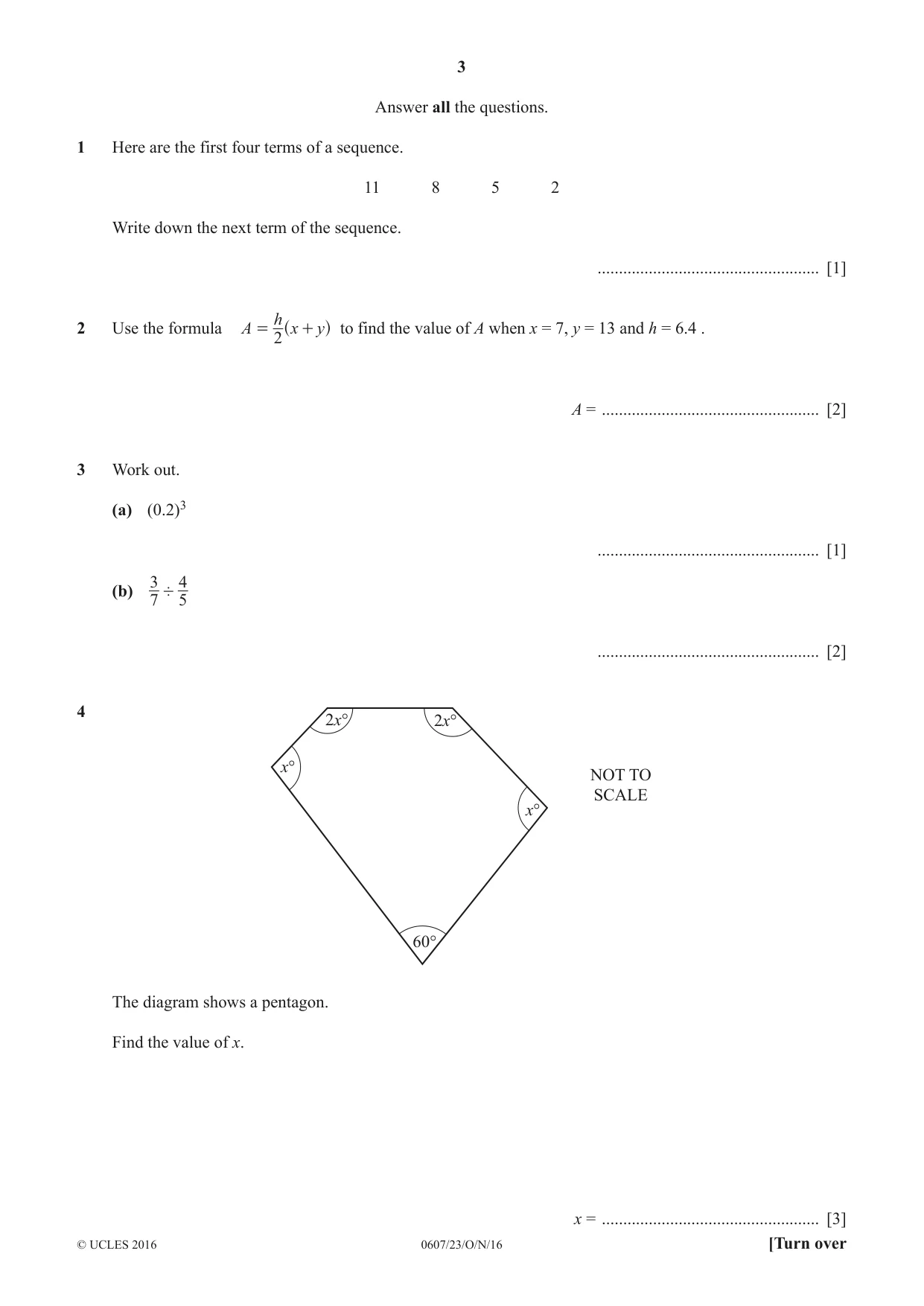 Cambridge IGCSE Mathematics - International 0607 2016 Oct/Nov Paper 2 · Variant 3 question paper, page 3 of 8