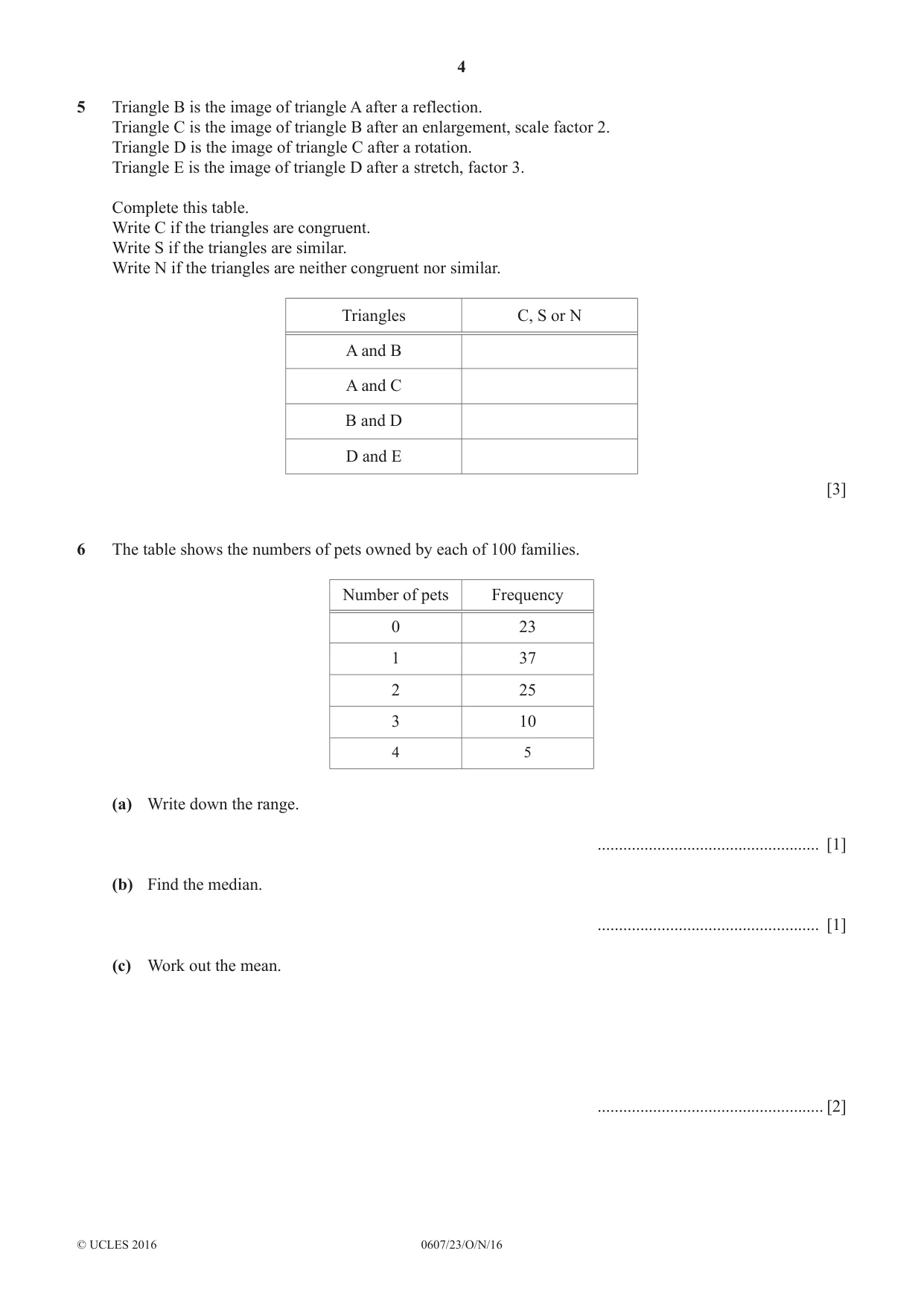 Cambridge IGCSE Mathematics - International 0607 2016 Oct/Nov Paper 2 · Variant 3 question paper, page 4 of 8