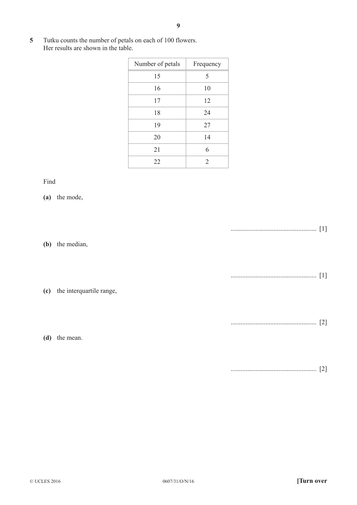 Cambridge IGCSE Mathematics - International 0607 2016 Oct/Nov Paper 3 · Variant 1 question paper, page 9 of 16