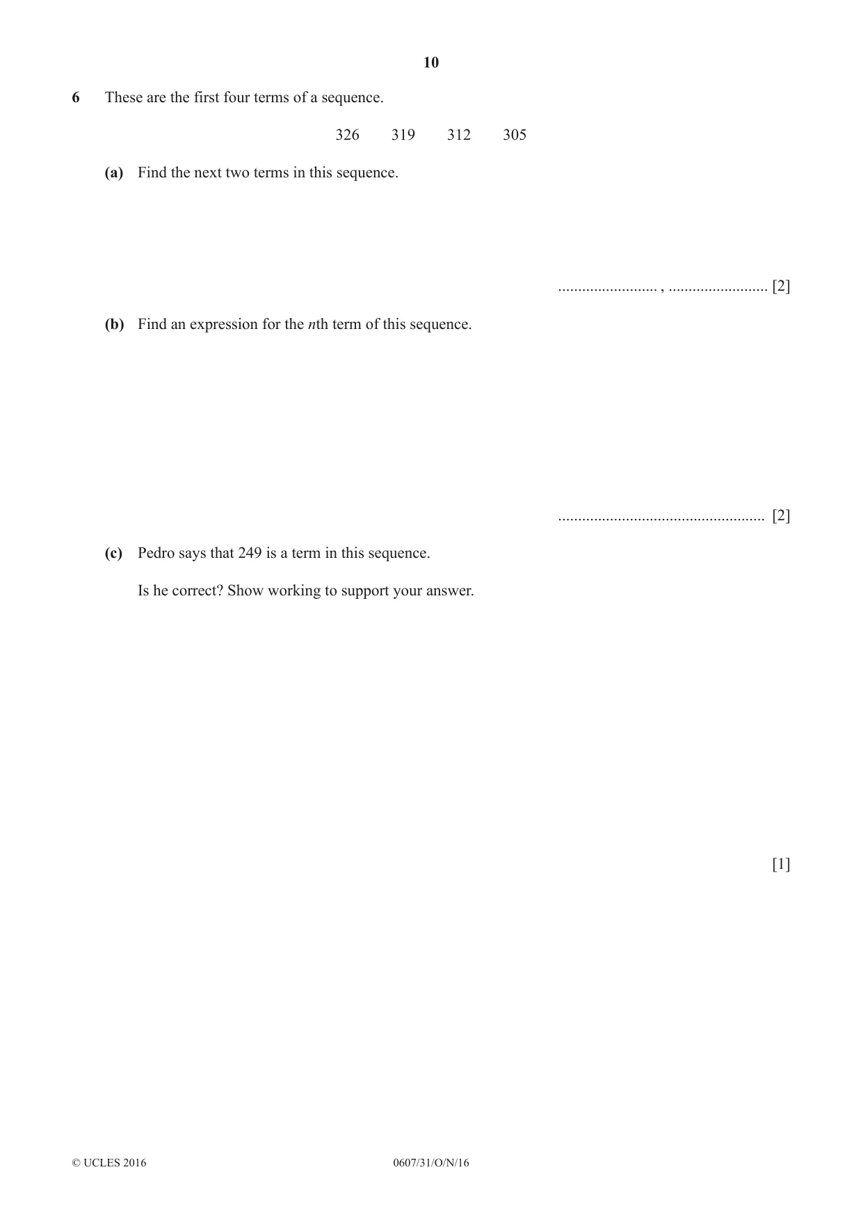 Cambridge IGCSE Mathematics - International 0607 2016 Oct/Nov Paper 3 · Variant 1 question paper, page 10 of 16