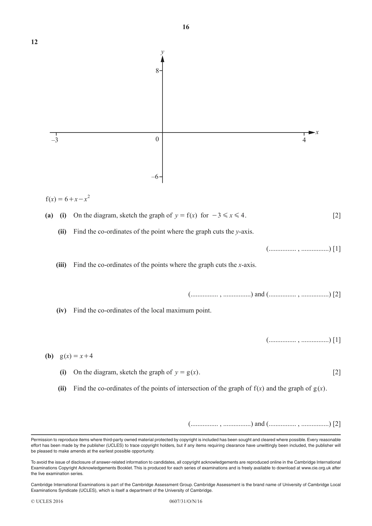 Cambridge IGCSE Mathematics - International 0607 2016 Oct/Nov Paper 3 · Variant 1 question paper, page 16 of 16