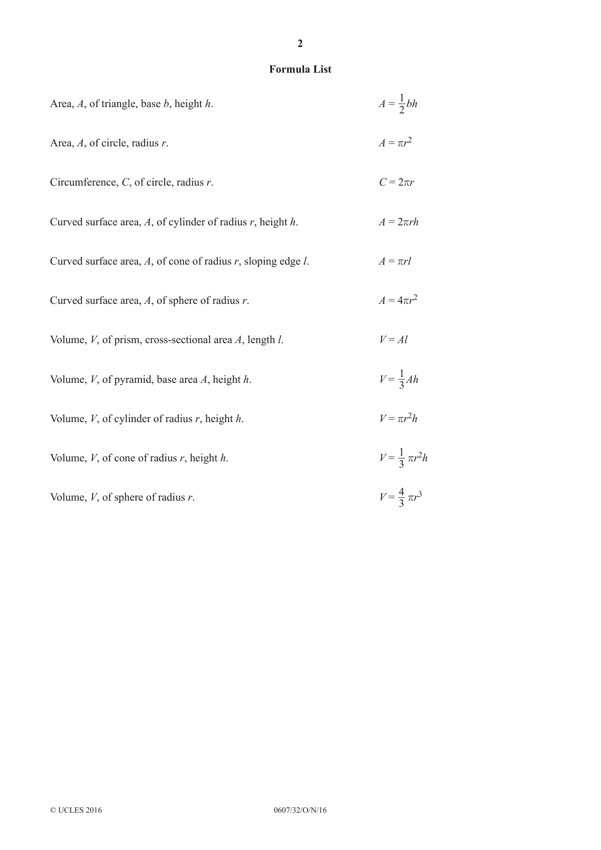 Cambridge IGCSE Mathematics - International 0607 2016 Oct/Nov Paper 3 · Variant 2 question paper, page 2 of 20