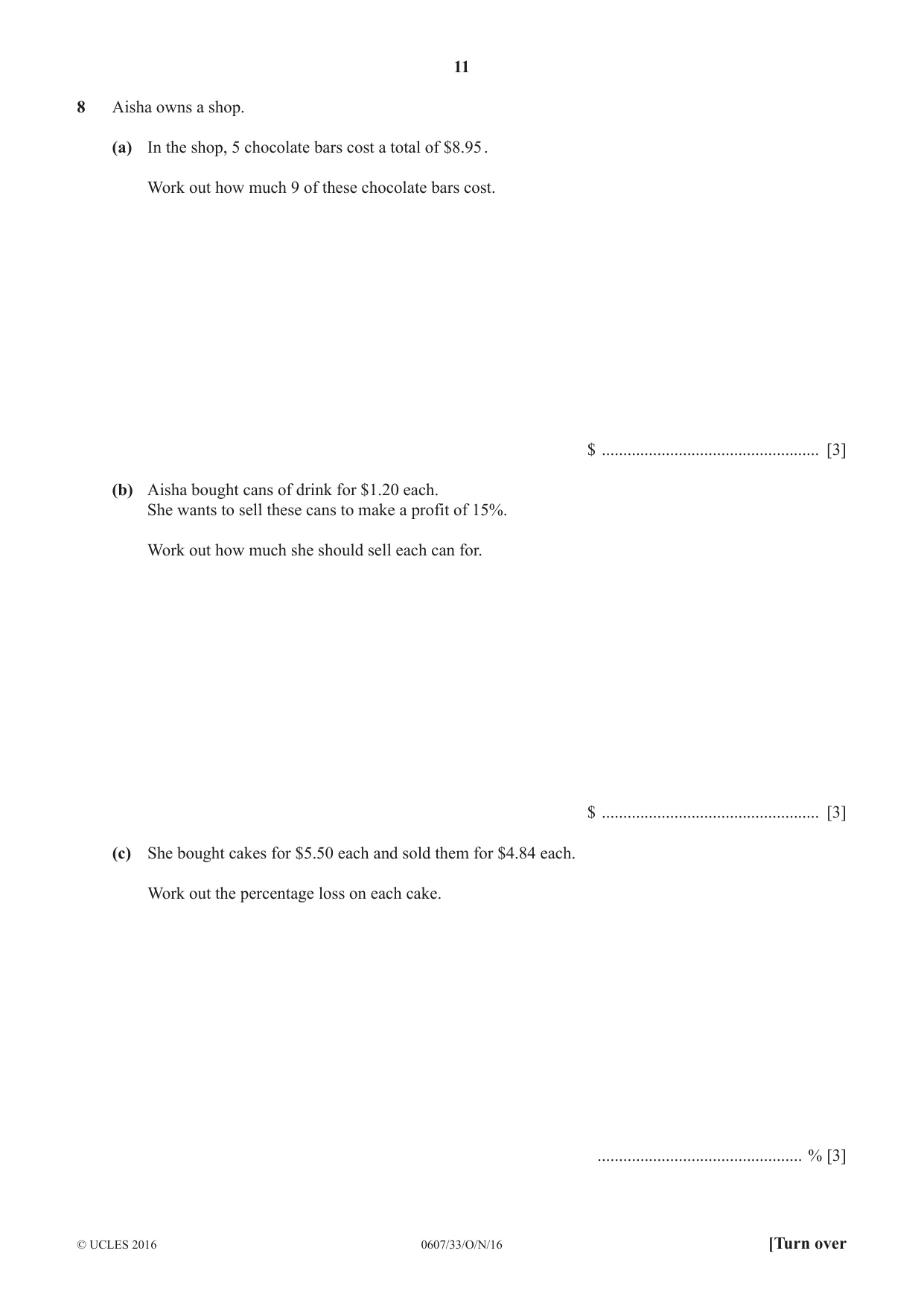 Cambridge IGCSE Mathematics - International 0607 2016 Oct/Nov Paper 3 · Variant 3 question paper, page 11 of 20