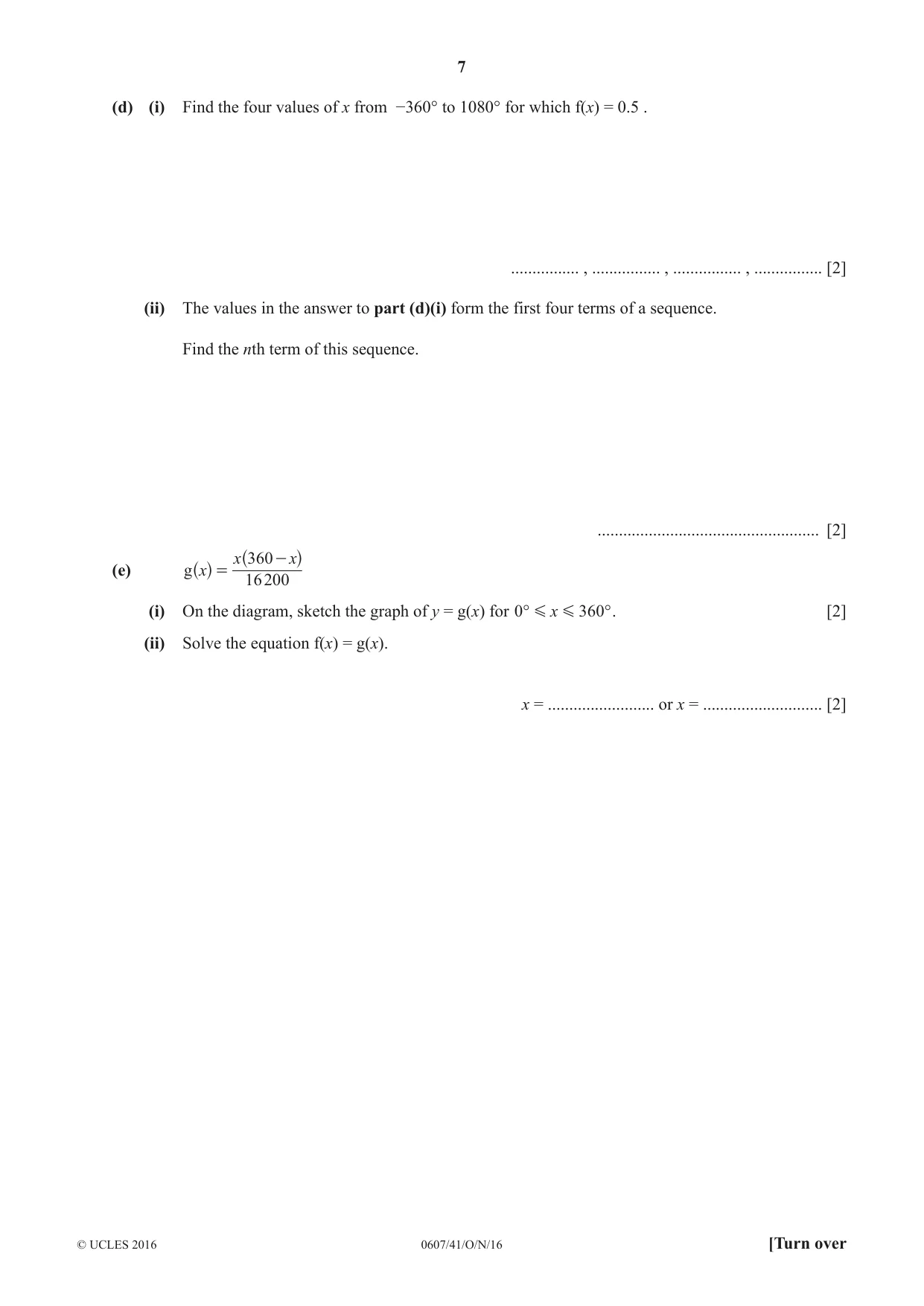 Cambridge IGCSE Mathematics - International 0607 2016 Oct/Nov Paper 4 · Variant 1 question paper, page 7 of 20