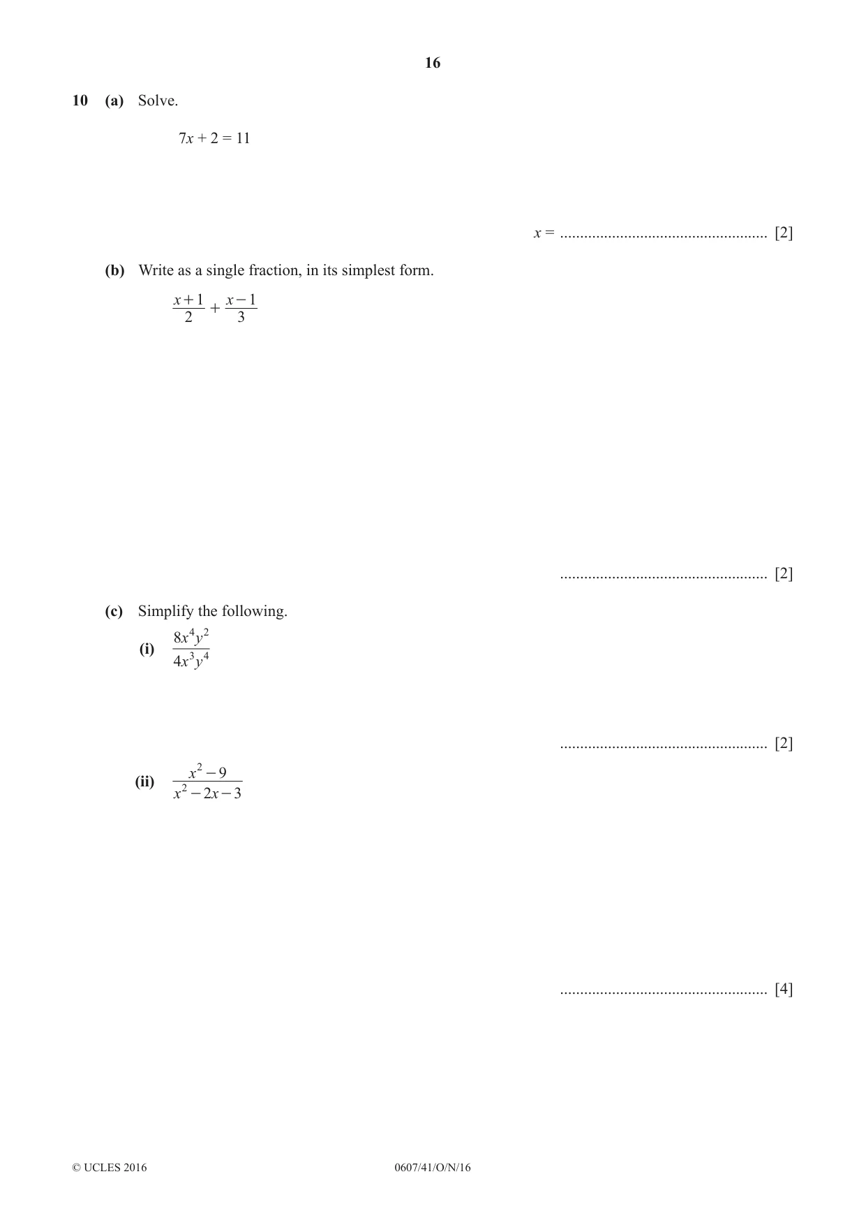 Cambridge IGCSE Mathematics - International 0607 2016 Oct/Nov Paper 4 · Variant 1 question paper, page 16 of 20