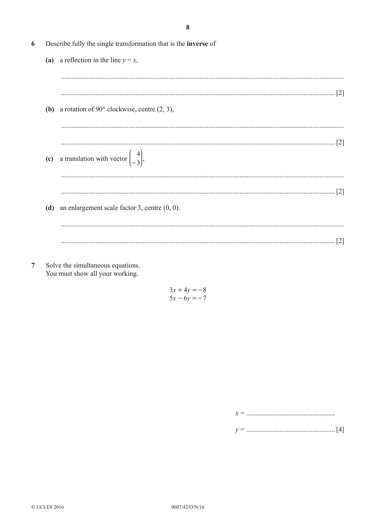 Cambridge IGCSE Mathematics - International 0607 2016 Oct/Nov Paper 4 · Variant 2 question paper, page 8 of 16