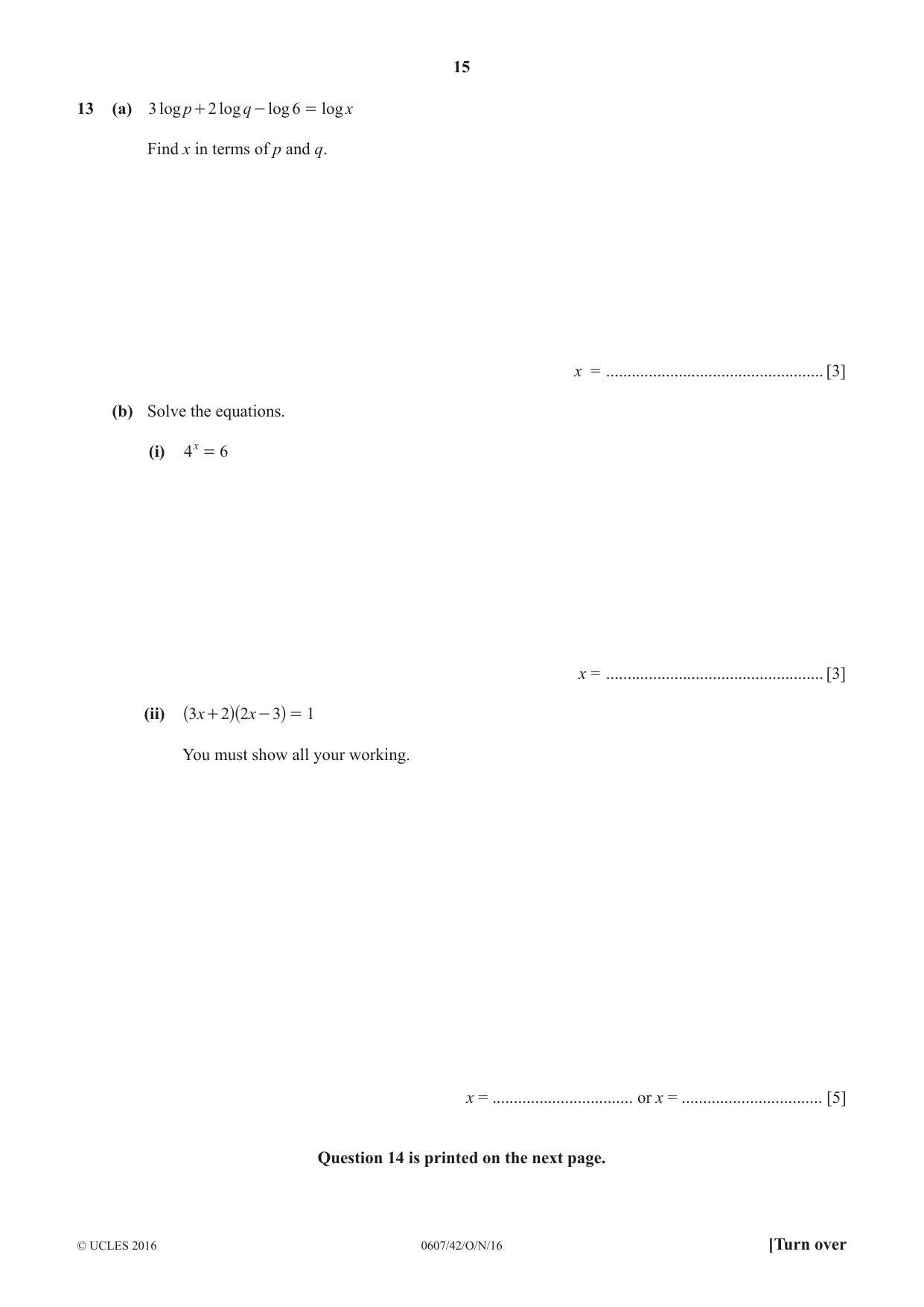Cambridge IGCSE Mathematics - International 0607 2016 Oct/Nov Paper 4 · Variant 2 question paper, page 15 of 16