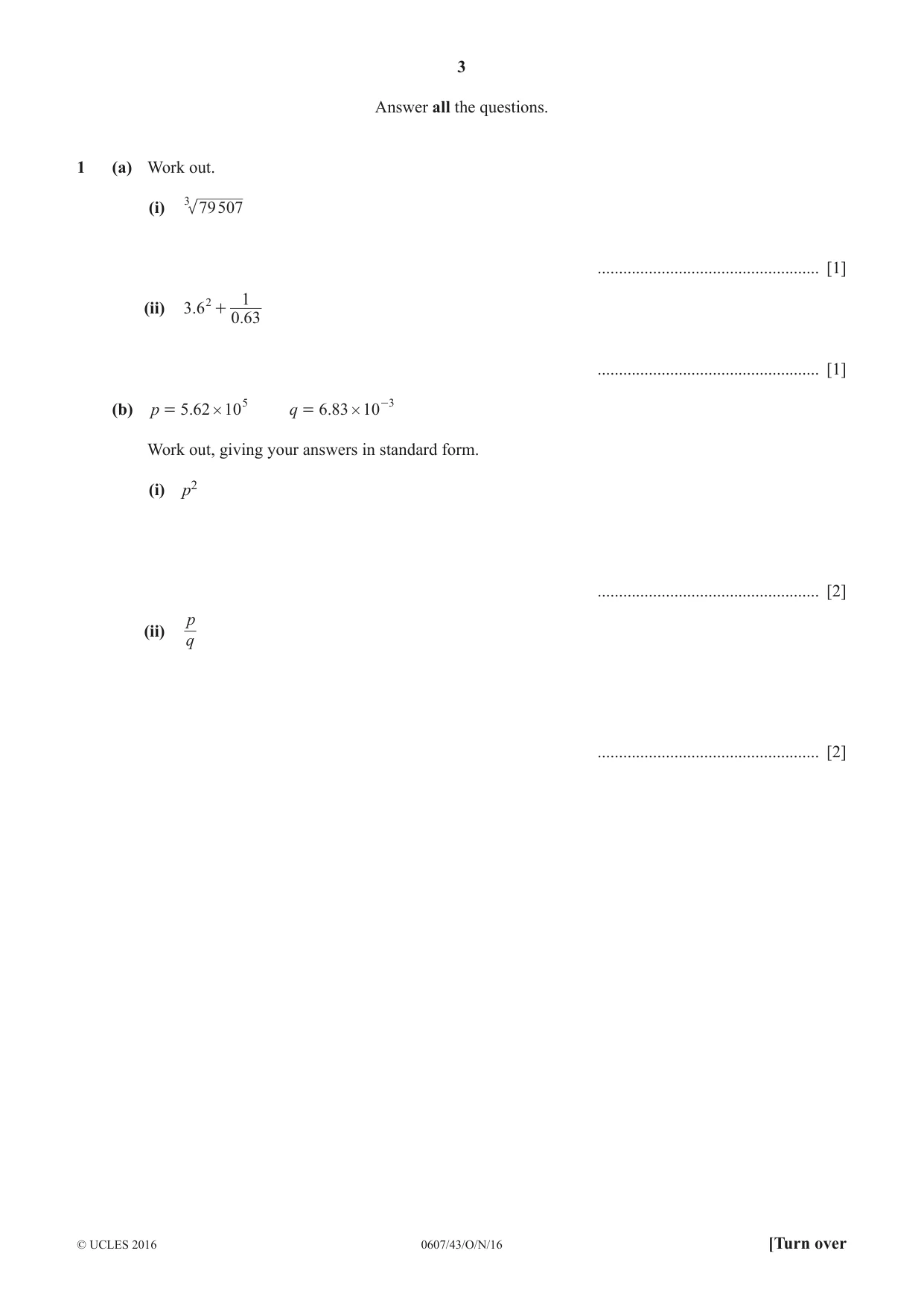 Cambridge IGCSE Mathematics - International 0607 2016 Oct/Nov Paper 4 · Variant 3 question paper, page 3 of 20