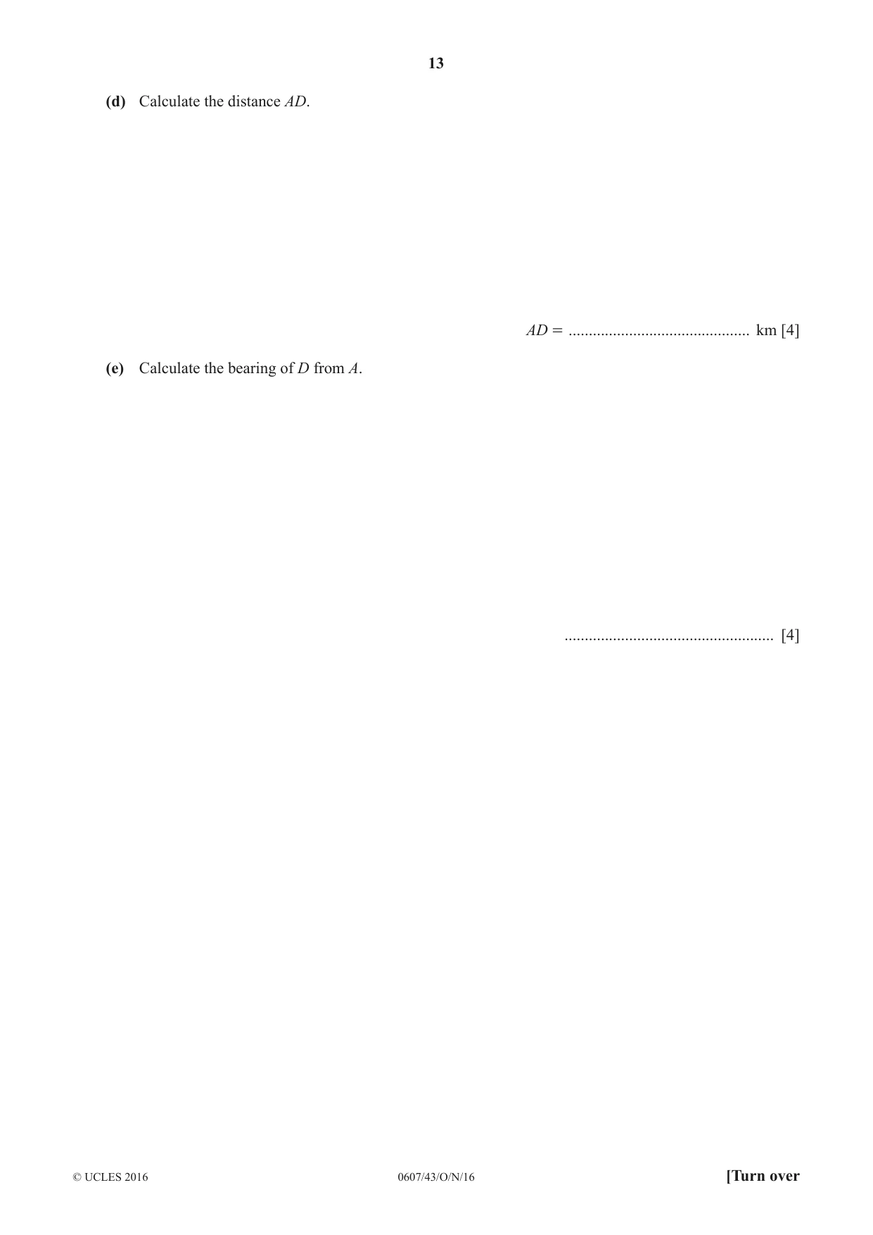 Cambridge IGCSE Mathematics - International 0607 2016 Oct/Nov Paper 4 · Variant 3 question paper, page 13 of 20