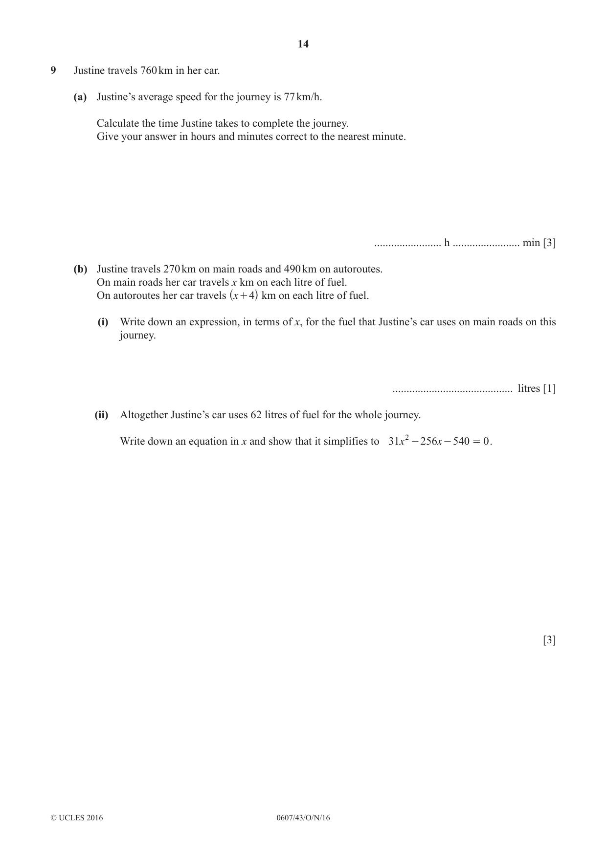 Cambridge IGCSE Mathematics - International 0607 2016 Oct/Nov Paper 4 · Variant 3 question paper, page 14 of 20