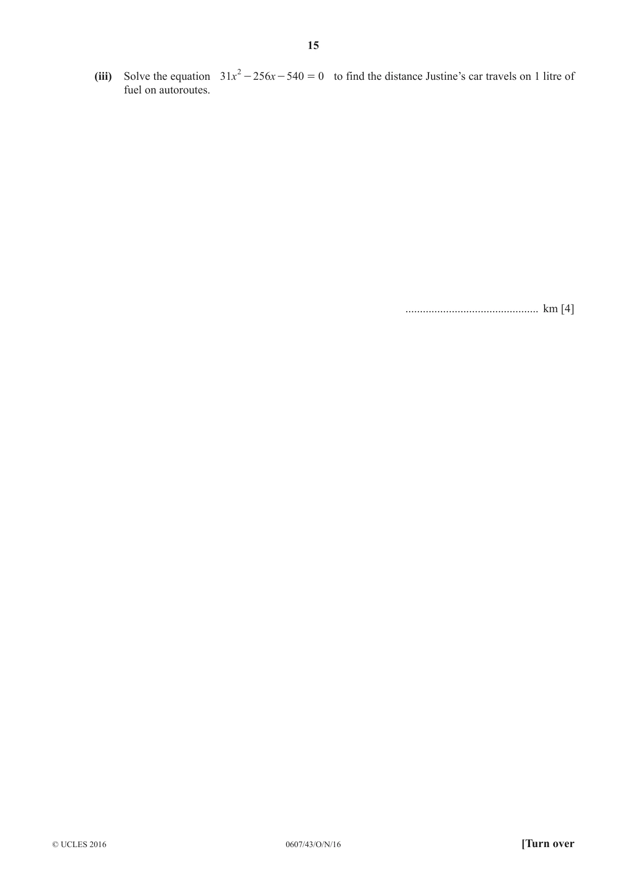 Cambridge IGCSE Mathematics - International 0607 2016 Oct/Nov Paper 4 · Variant 3 question paper, page 15 of 20