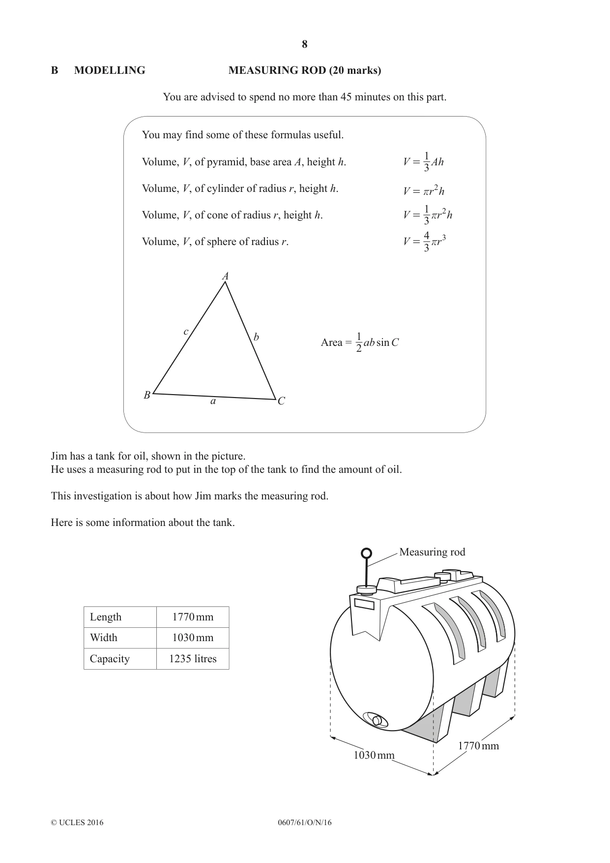 Cambridge IGCSE Mathematics - International 0607 2016 Oct/Nov Paper 6 · Variant 1 question paper, page 8 of 12