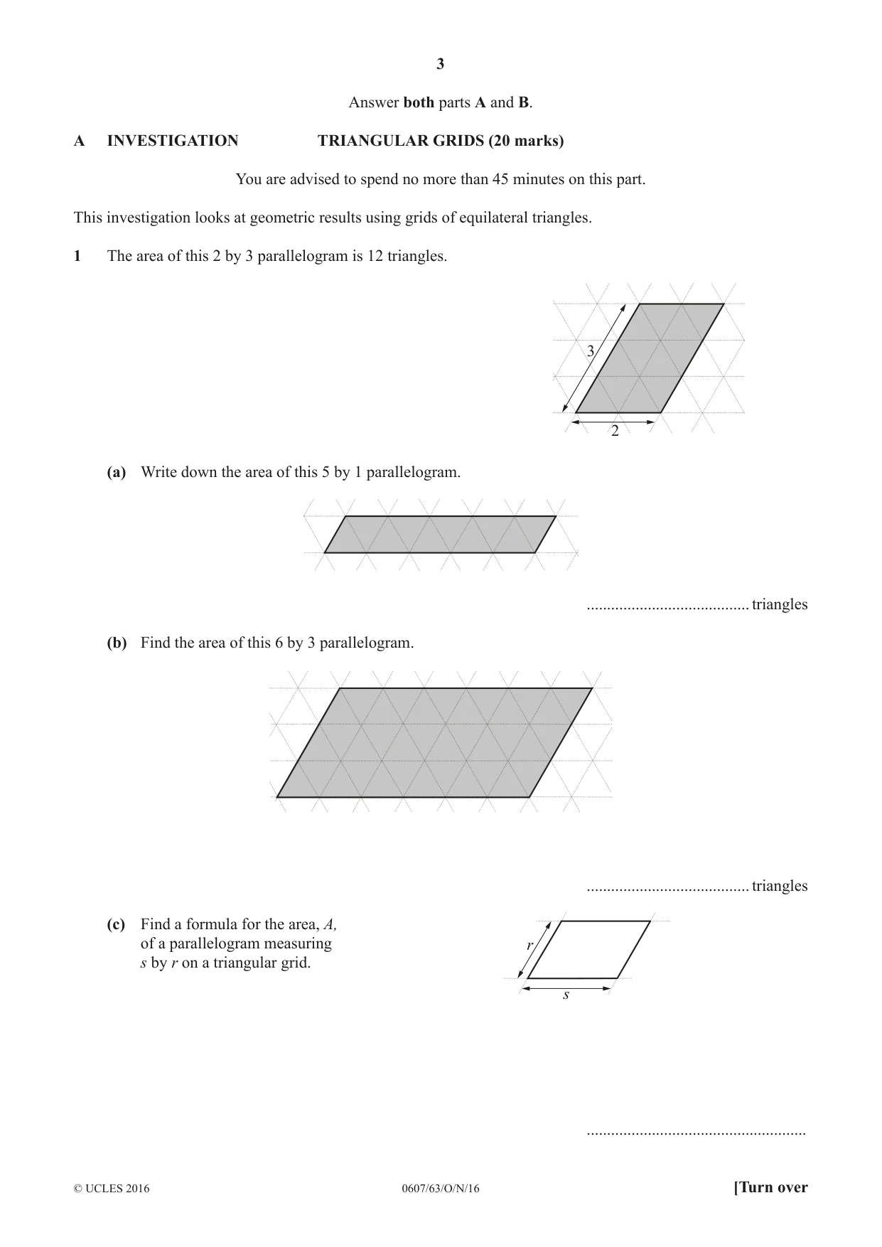 Cambridge IGCSE Mathematics - International 0607 2016 Oct/Nov Paper 6 · Variant 3 question paper, page 3 of 16