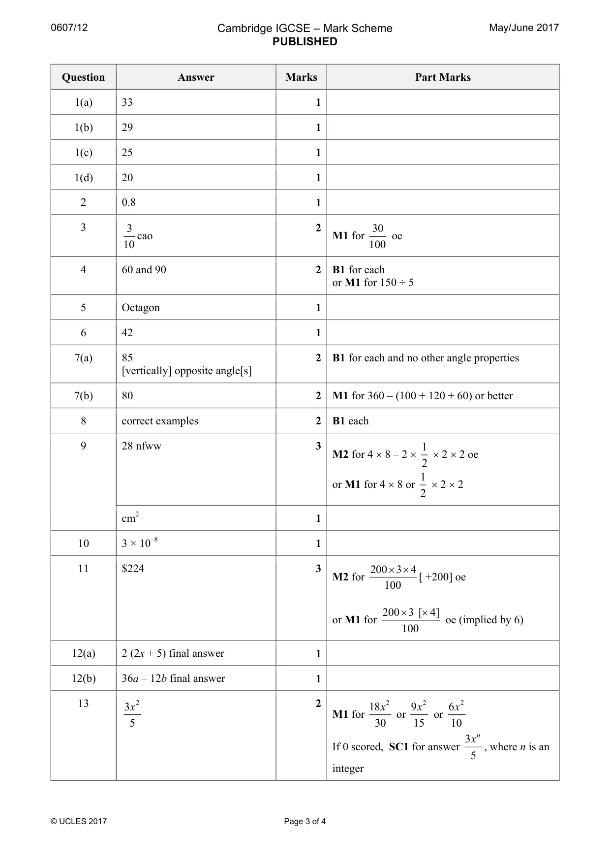 Mark scheme, page 3 of 4