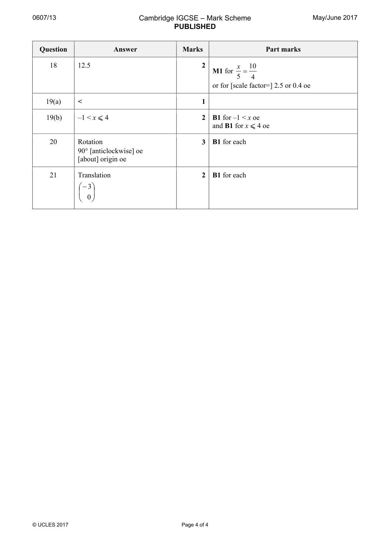 Mark scheme, page 4 of 4