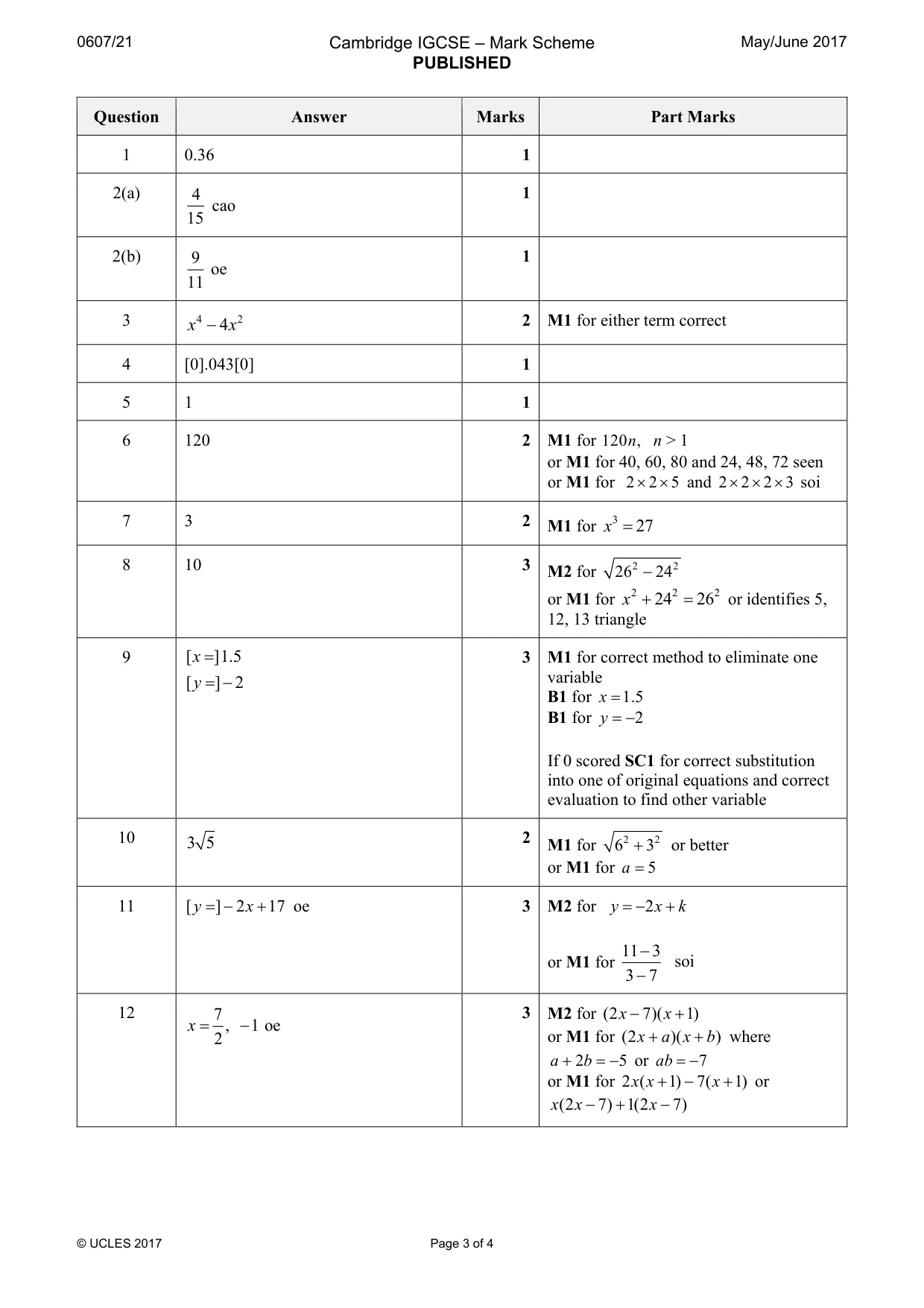 Mark scheme, page 3 of 4