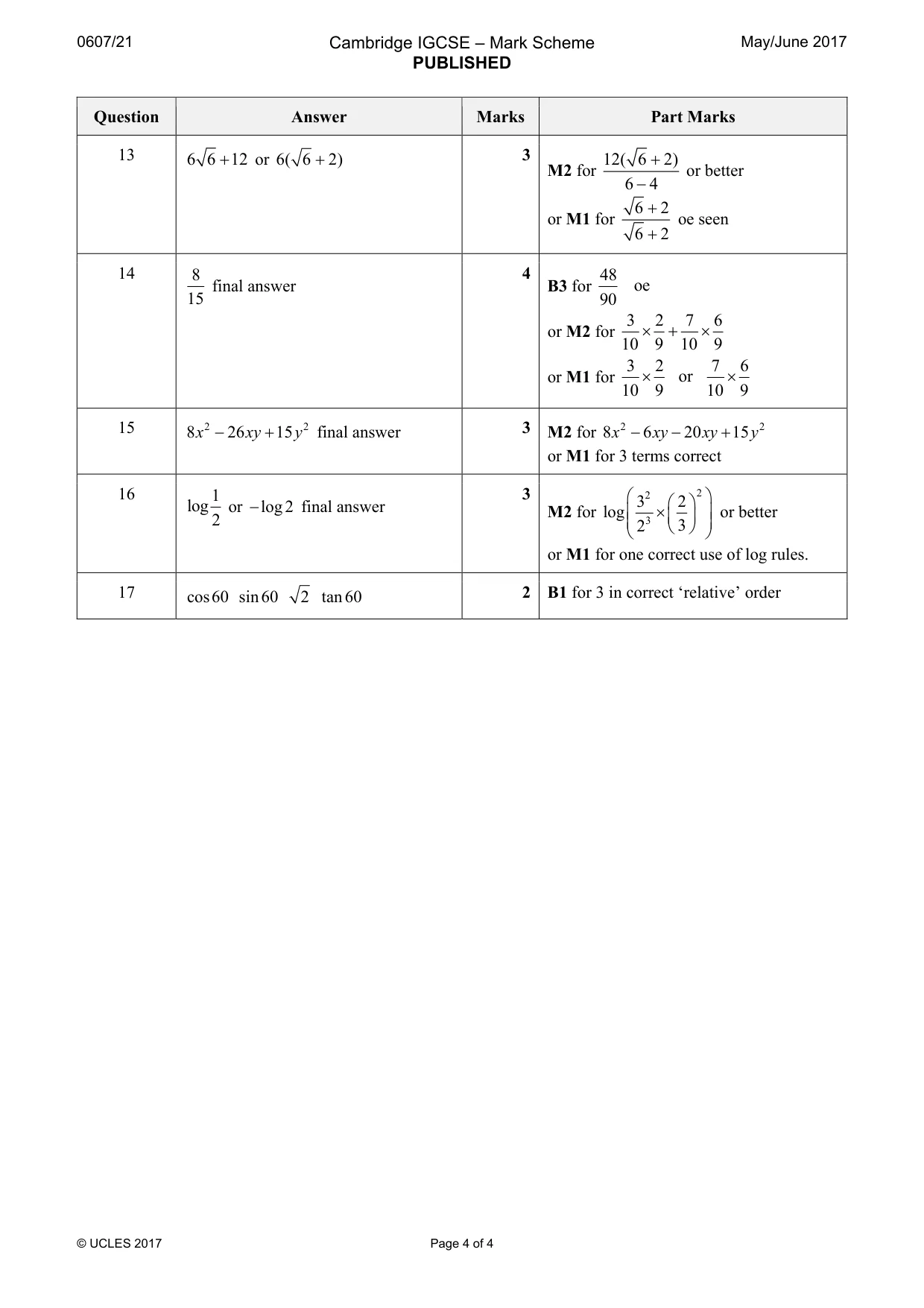 Mark scheme, page 4 of 4