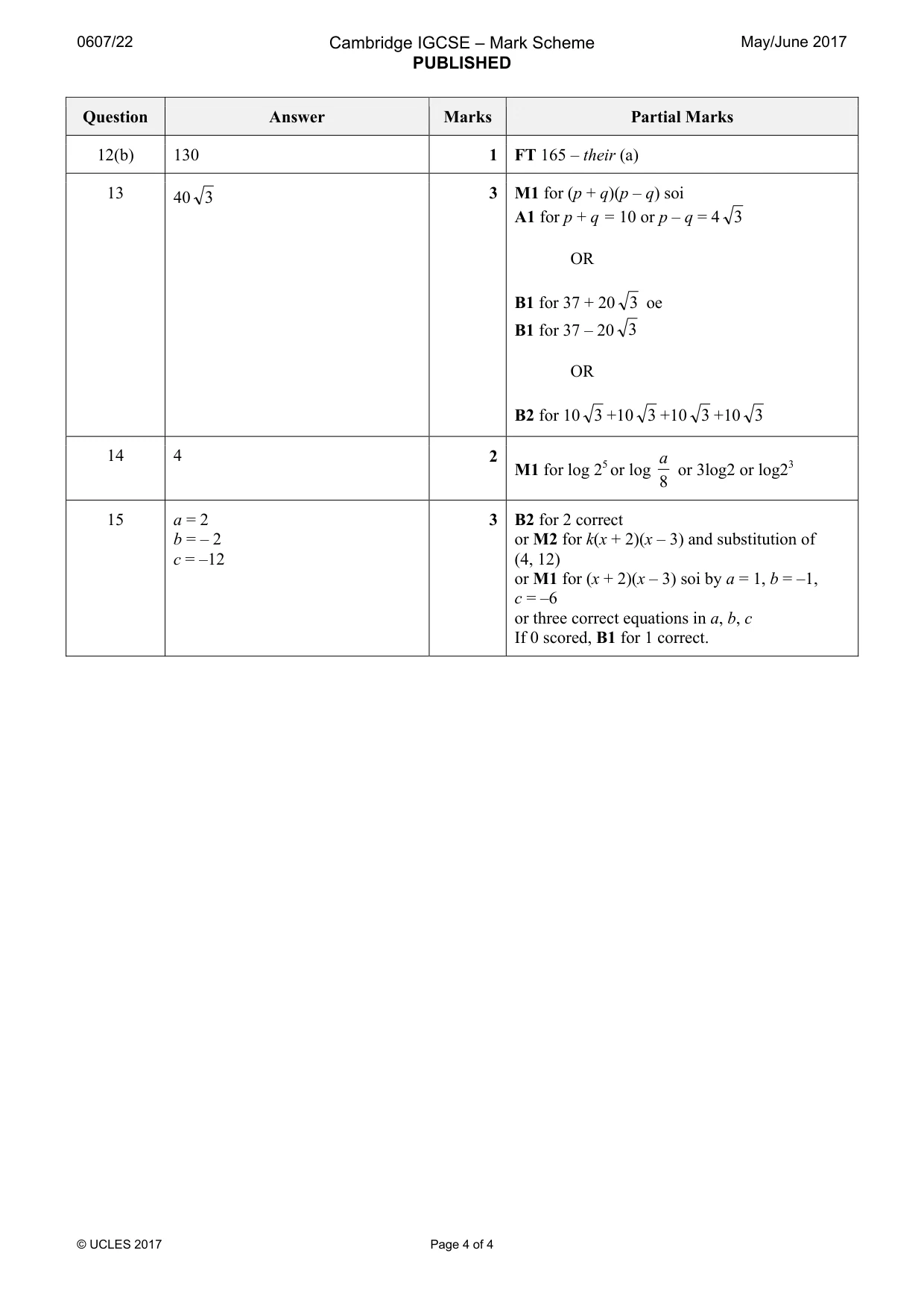 Mark scheme, page 4 of 4