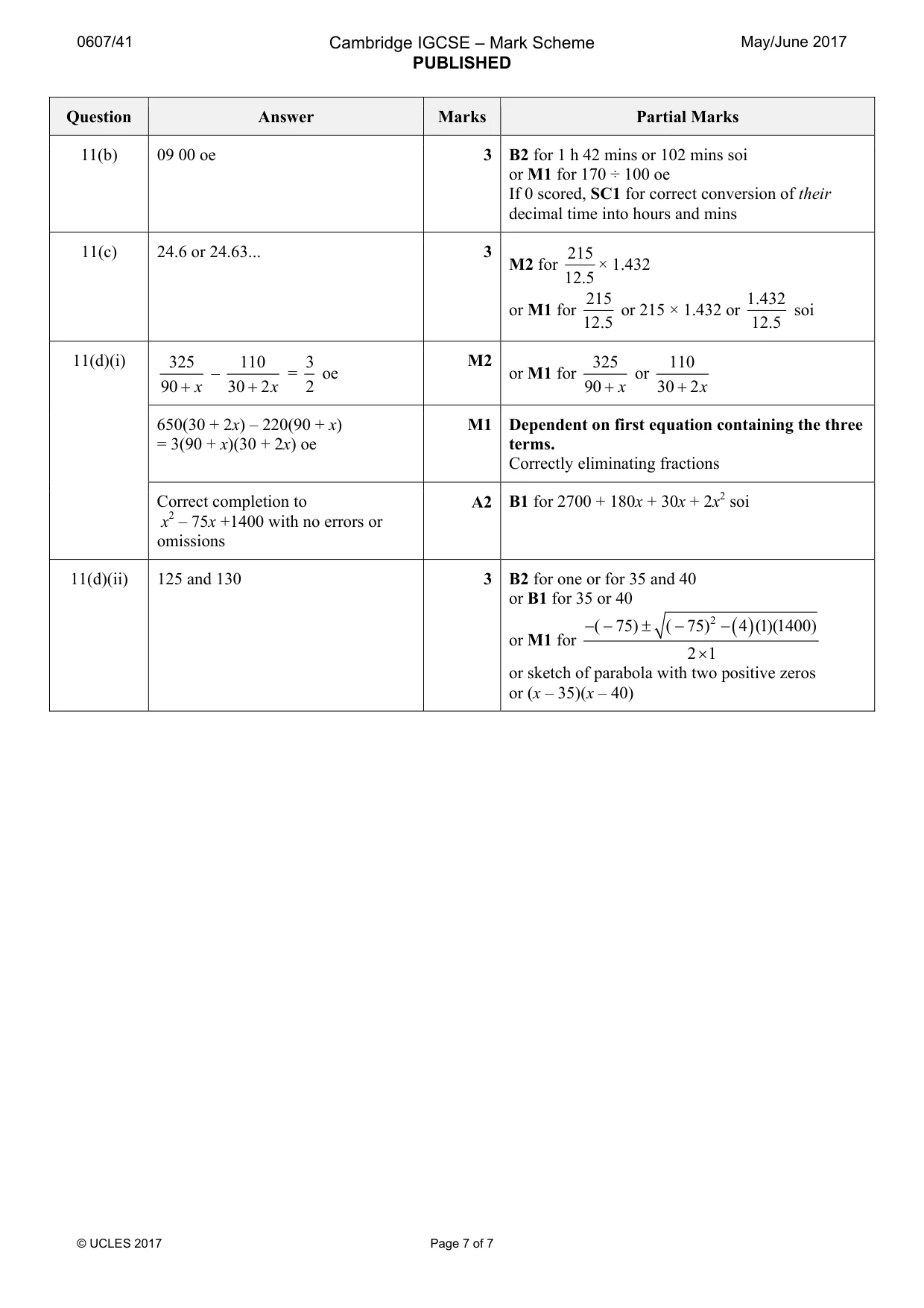 Mark scheme, page 7 of 7