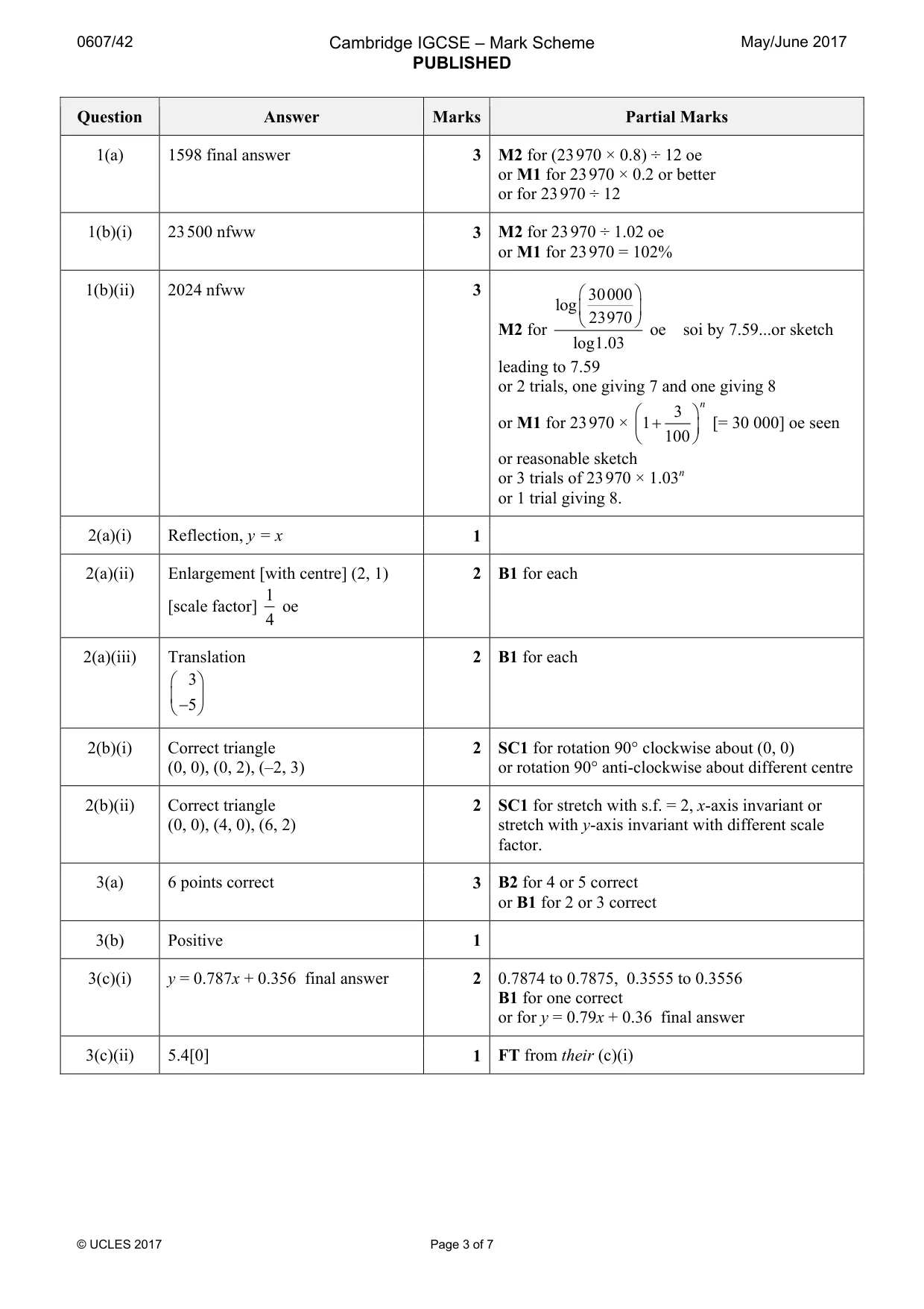 Mark scheme, page 3 of 7