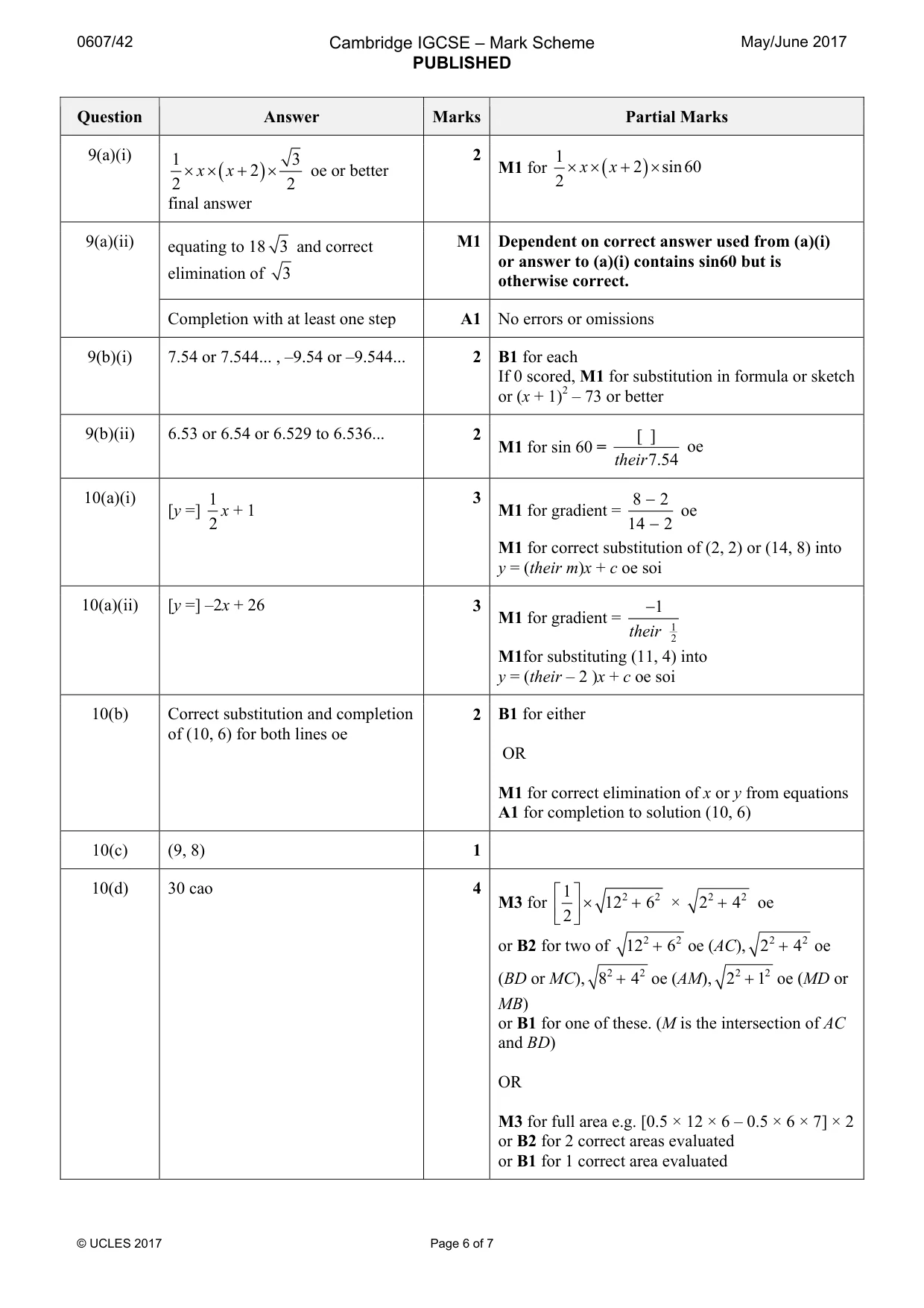 Mark scheme, page 6 of 7